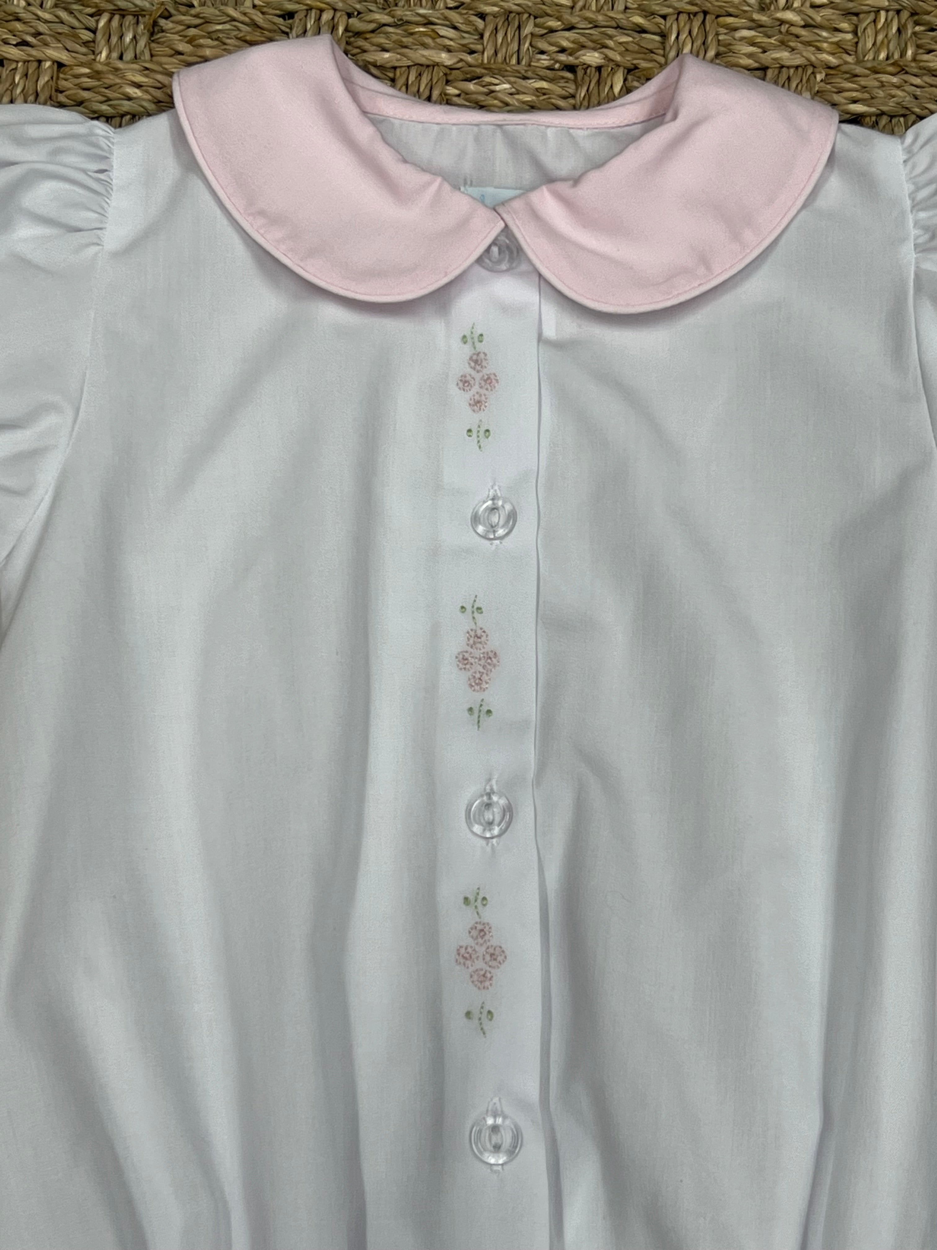 Auraluz White Bubble with Pink Flowers Embroidery and Trim
