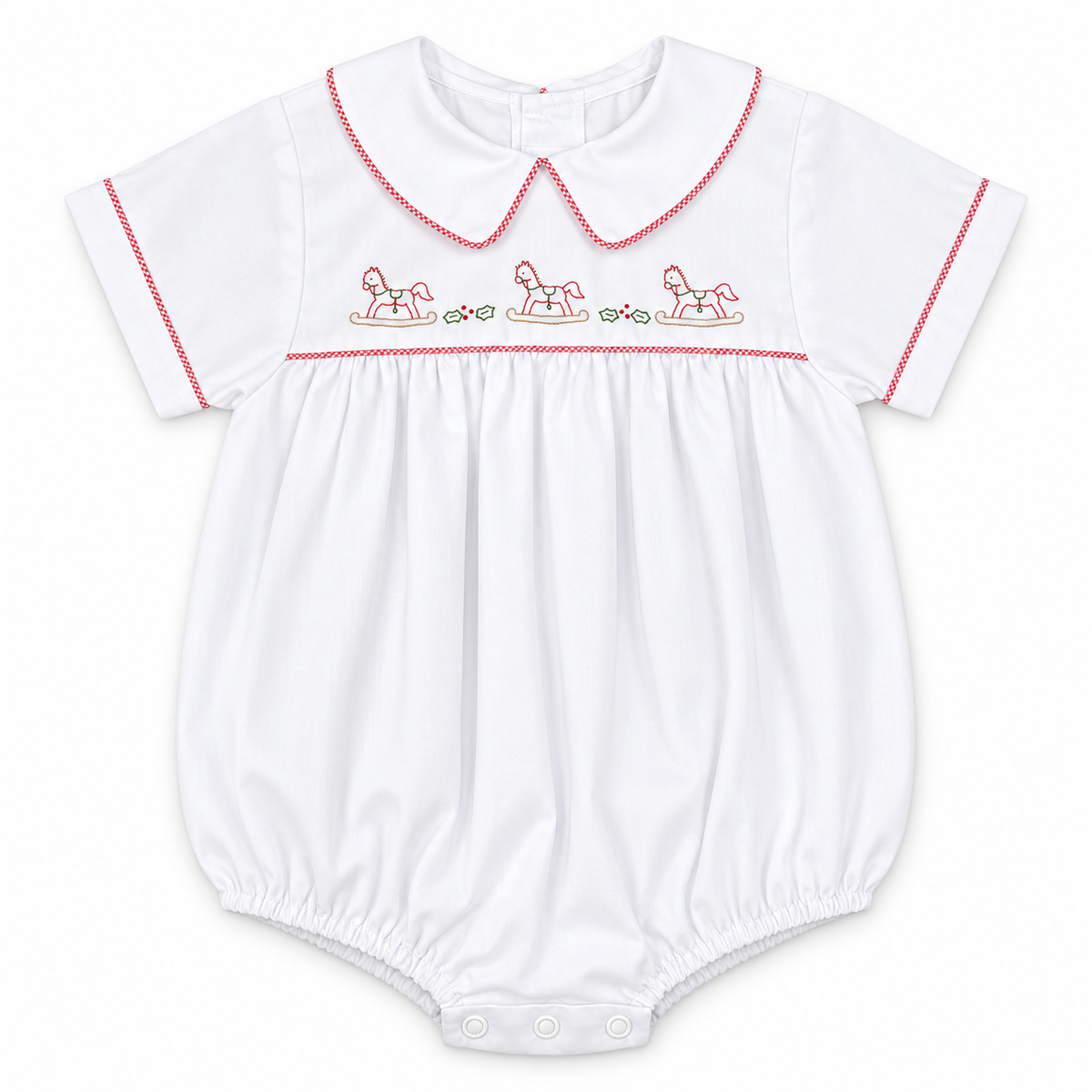 Auraluz Red Check Bubble with Christmas Rocking Horse Embroidery