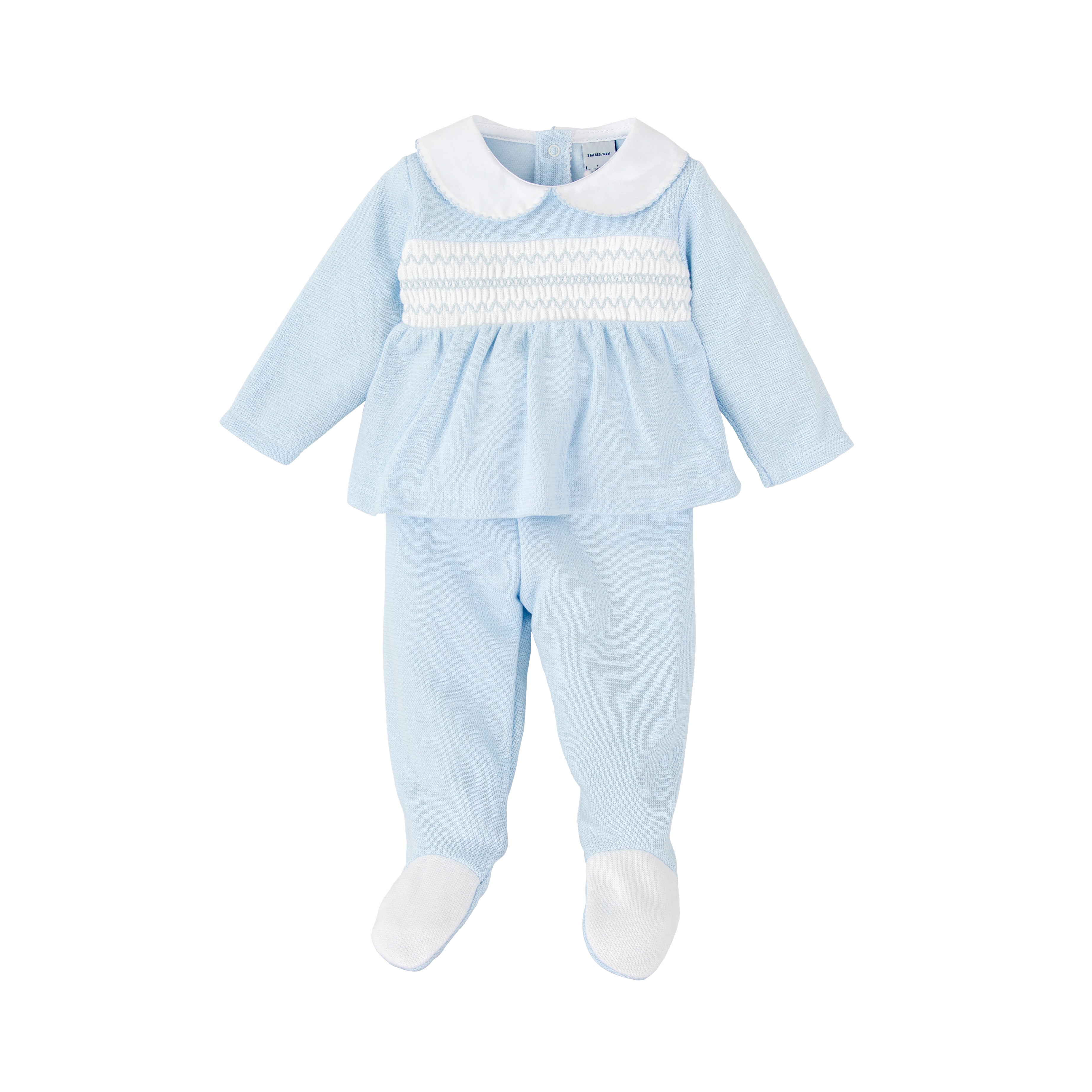 Babidu Blue Smocked Pant Set with Collar