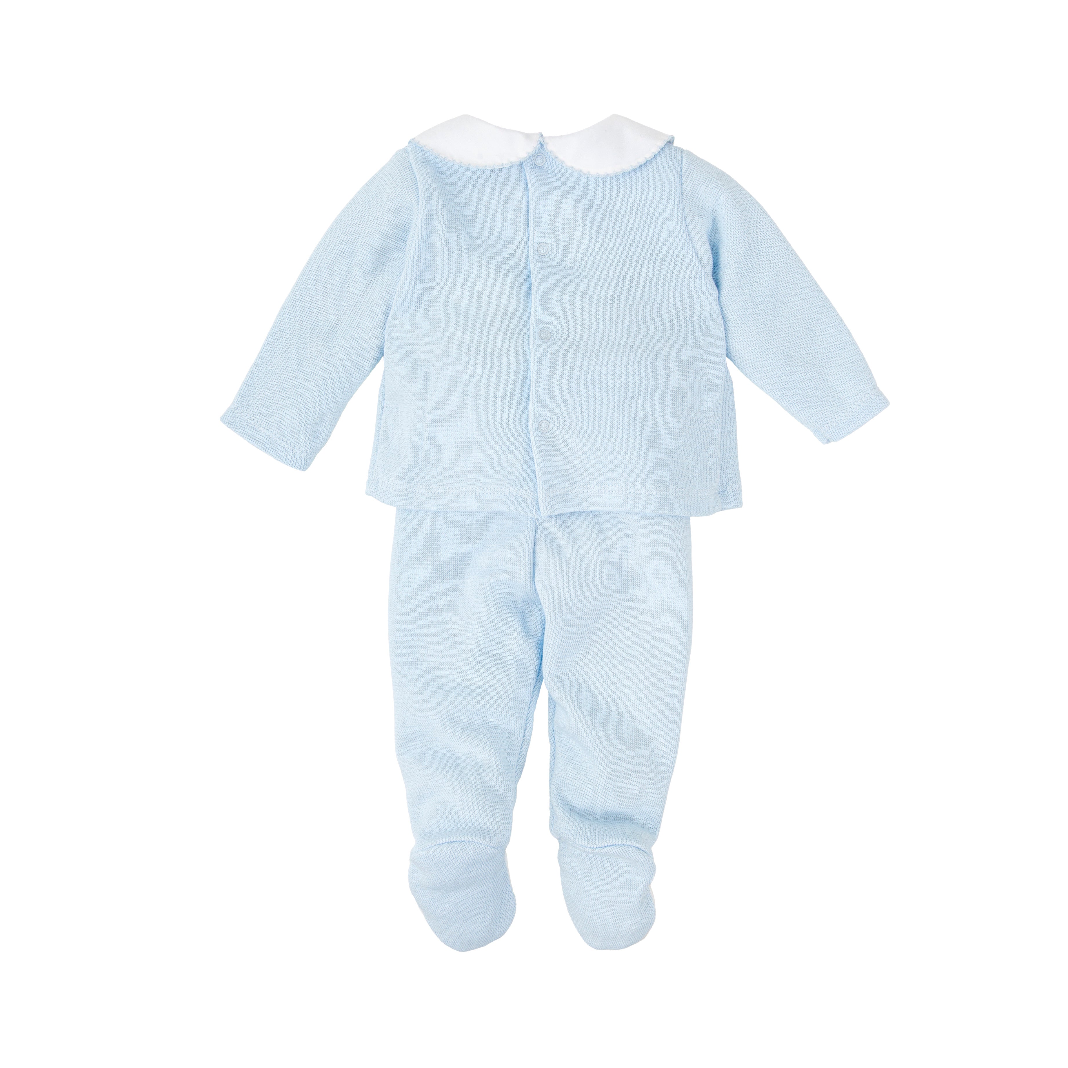 Babidu Blue Smocked Pant Set with Collar