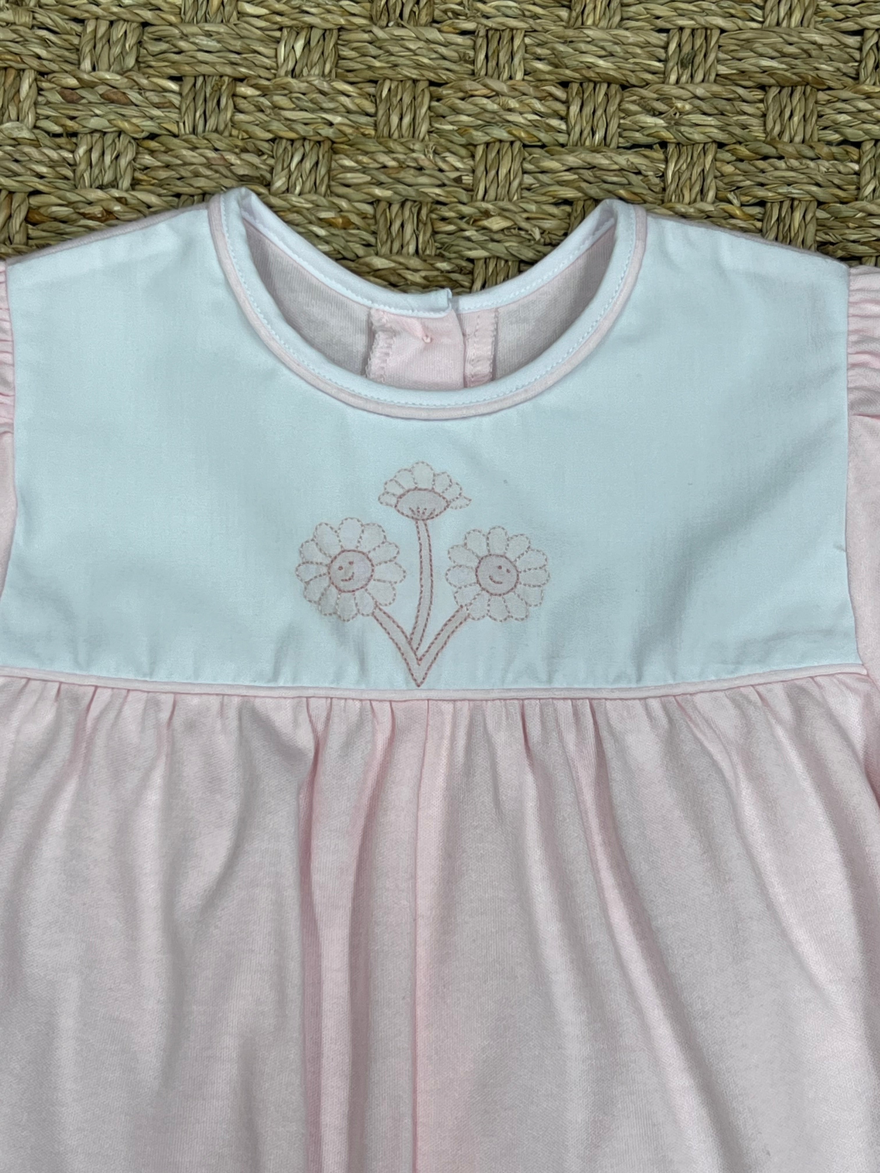 Auraluz Pink Knit Shortall with Daisy Embroidery