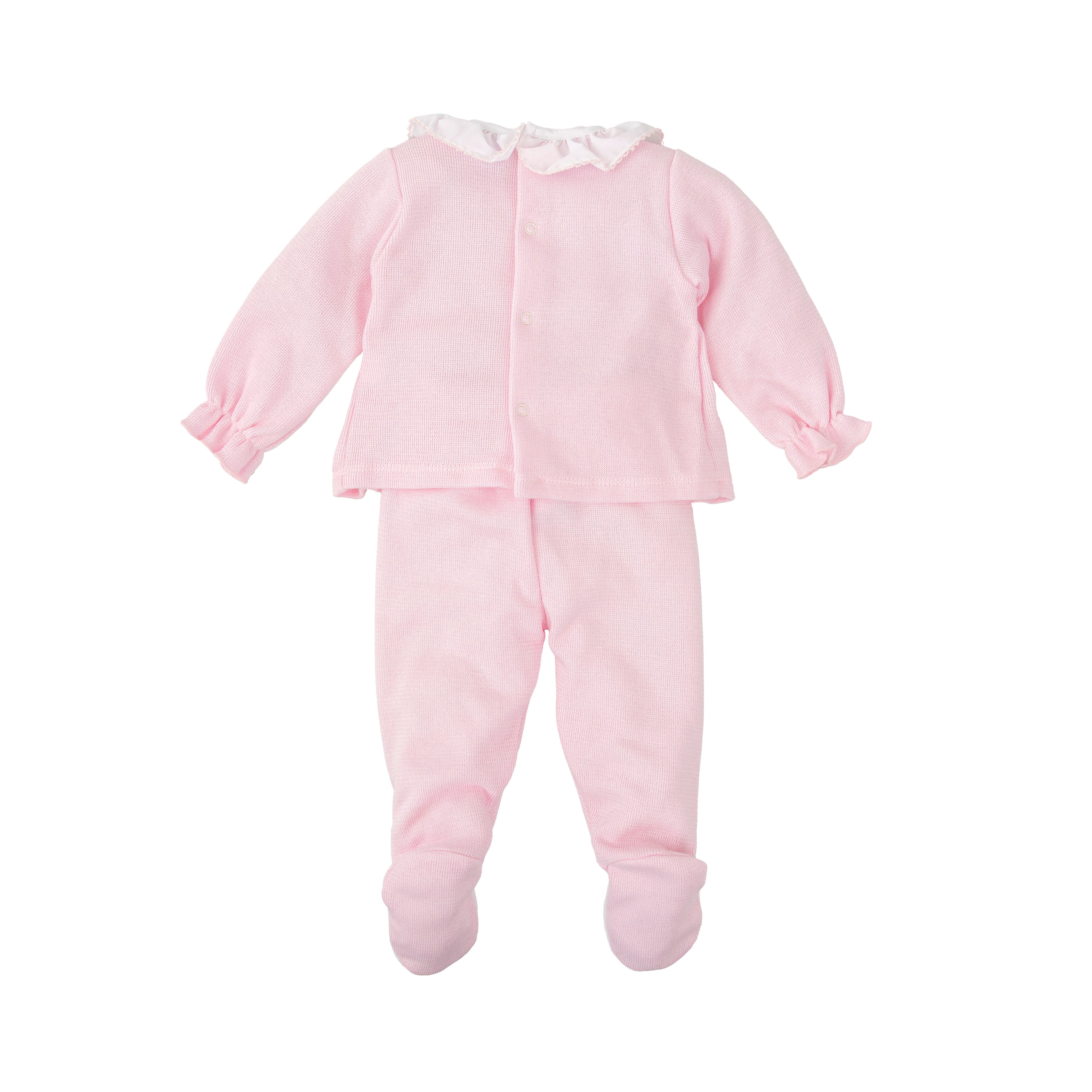 Babidu Pink Smocked Pant Set with Ruffle Collar