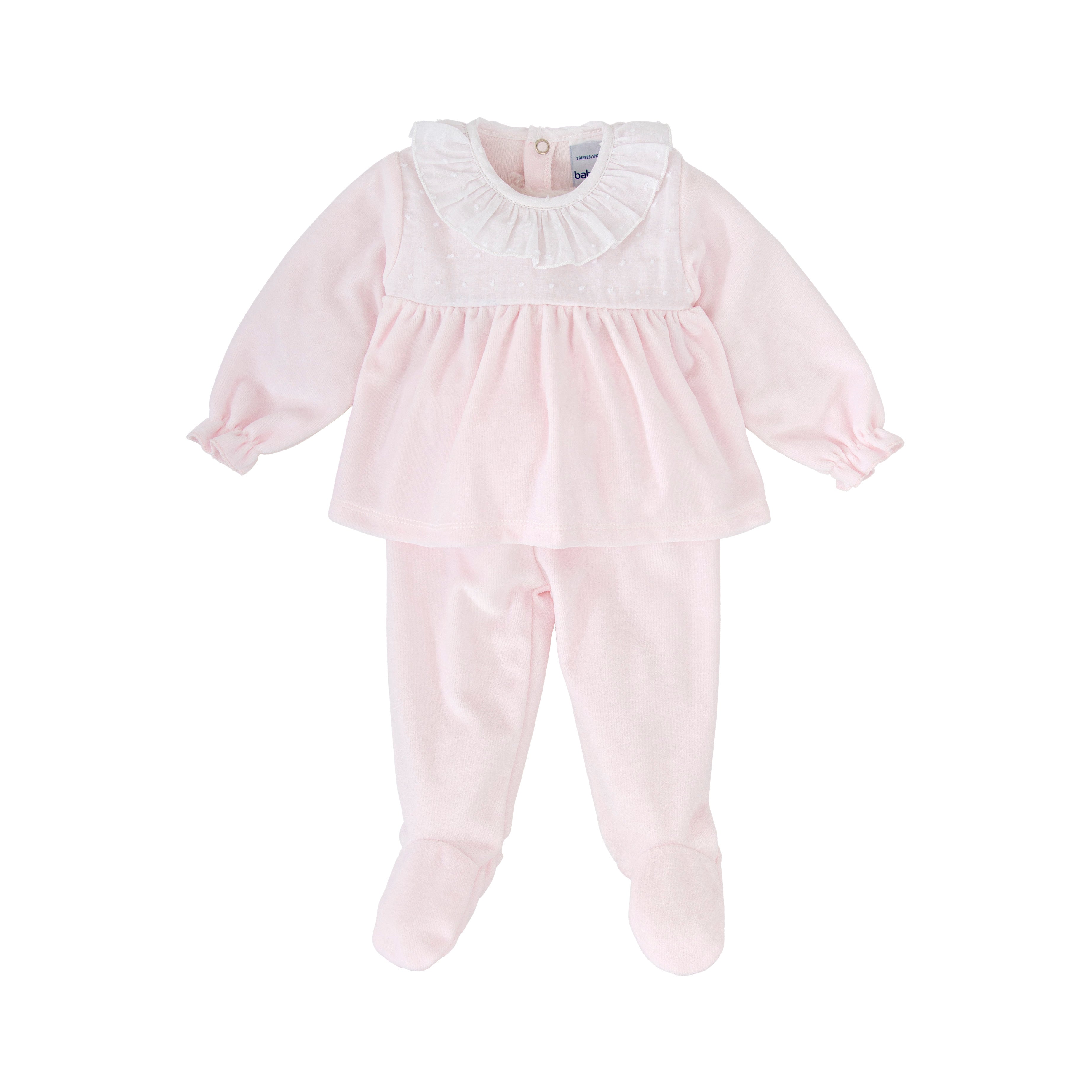 Babidu Pink Swiss Dot Pant Set with Ruffle Collar