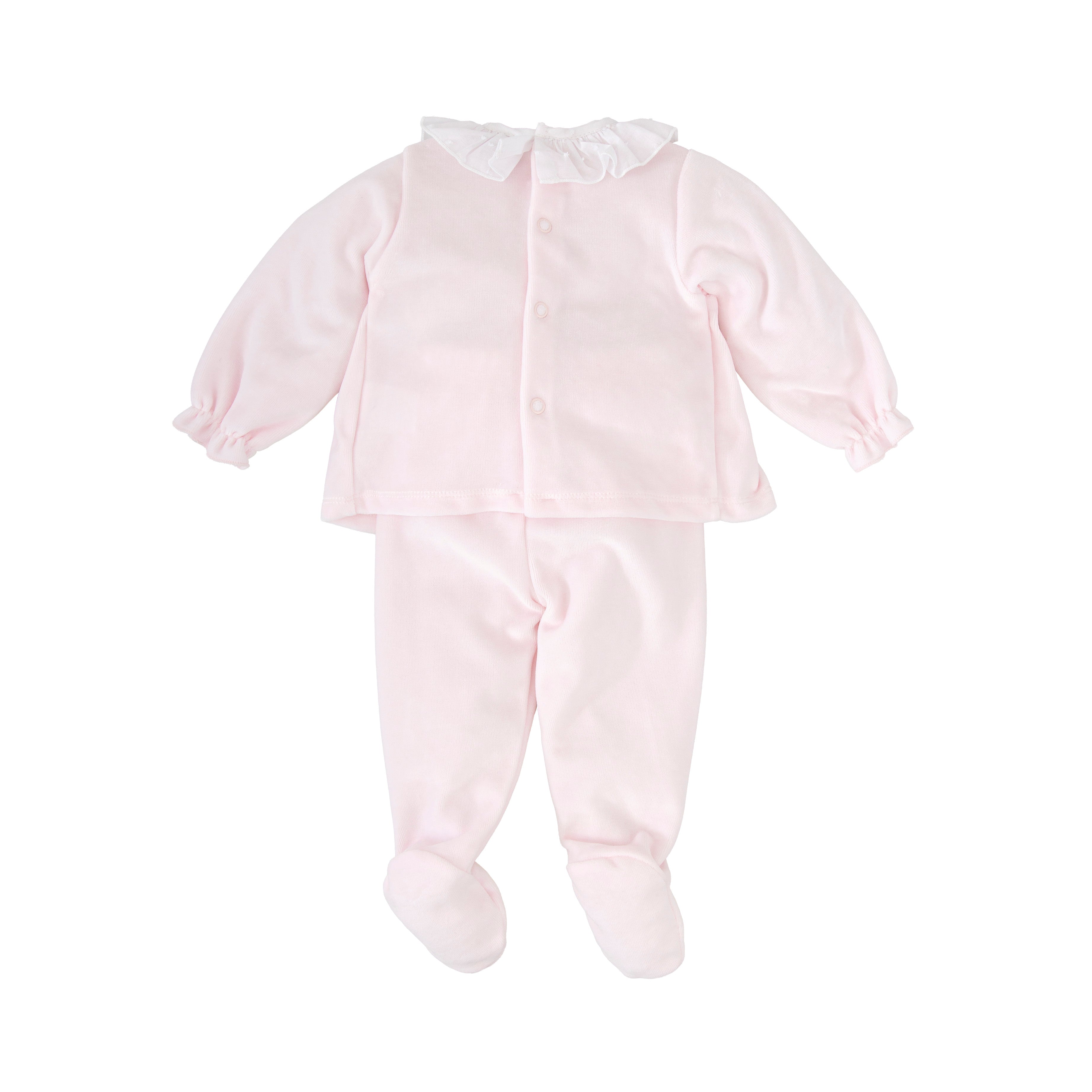 Babidu Pink Swiss Dot Pant Set with Ruffle Collar