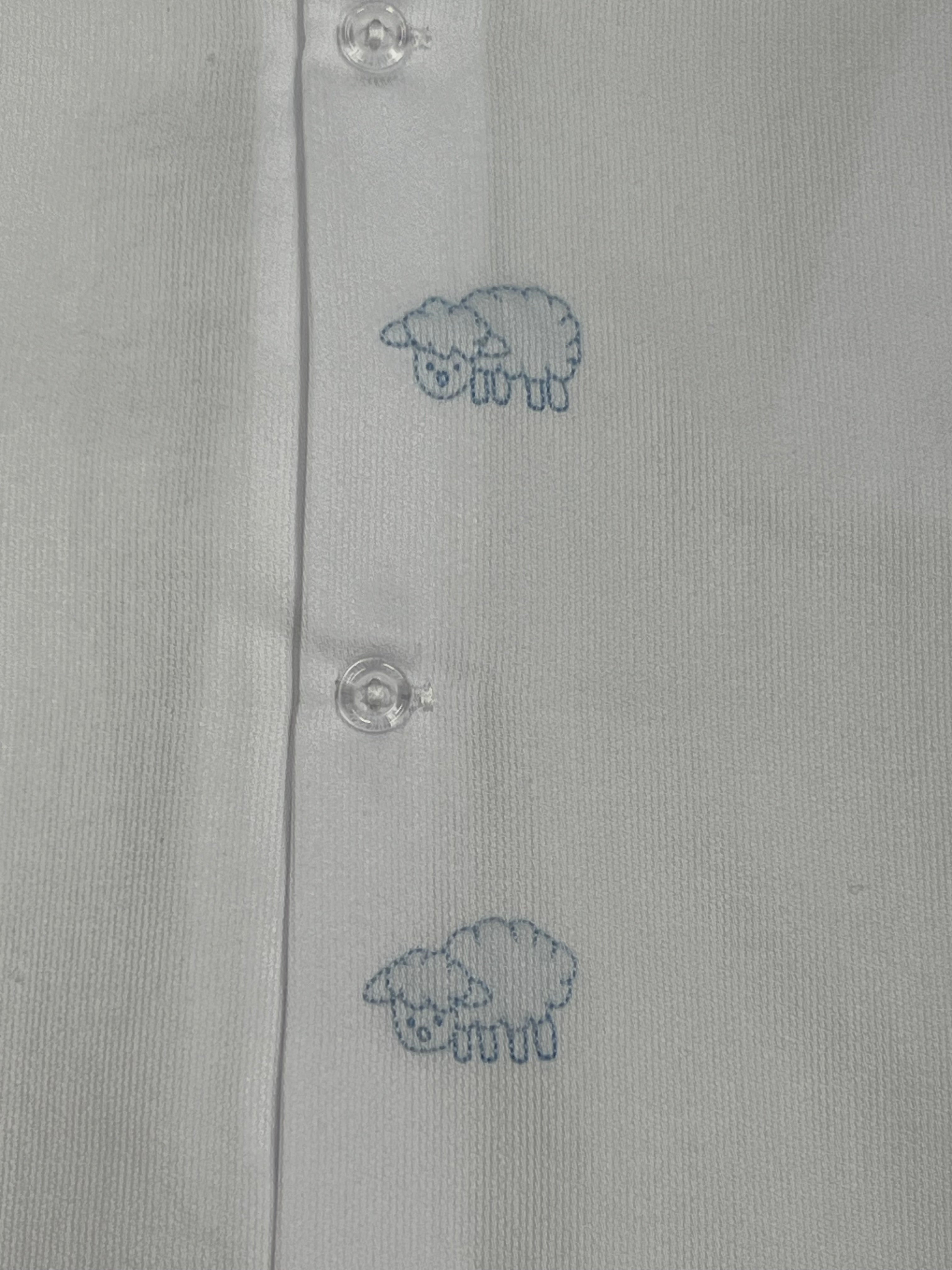 Auraluz White Pique Day Gown with Blue Row of Lamb Embroidery