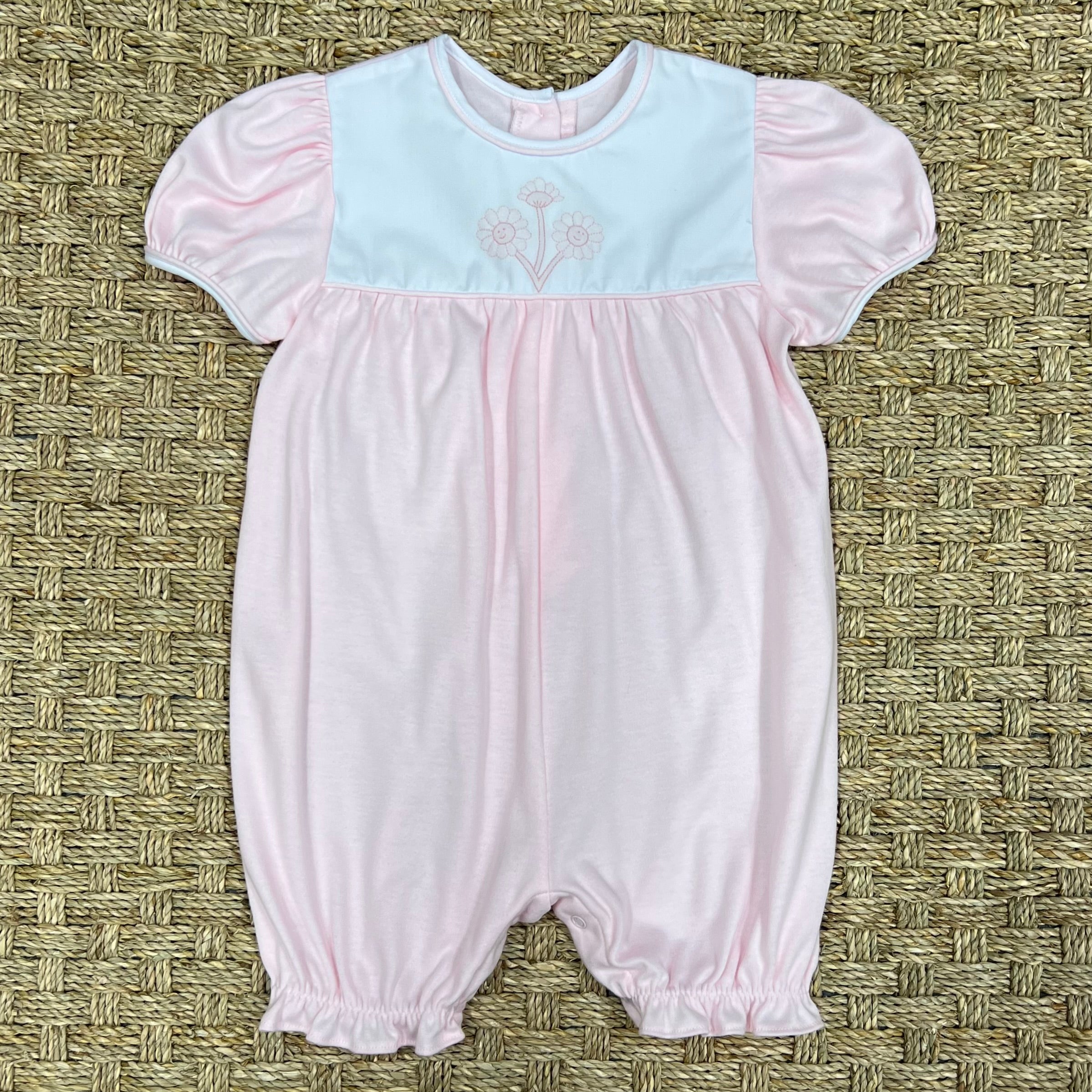 Auraluz Pink Knit Shortall with Daisy Embroidery