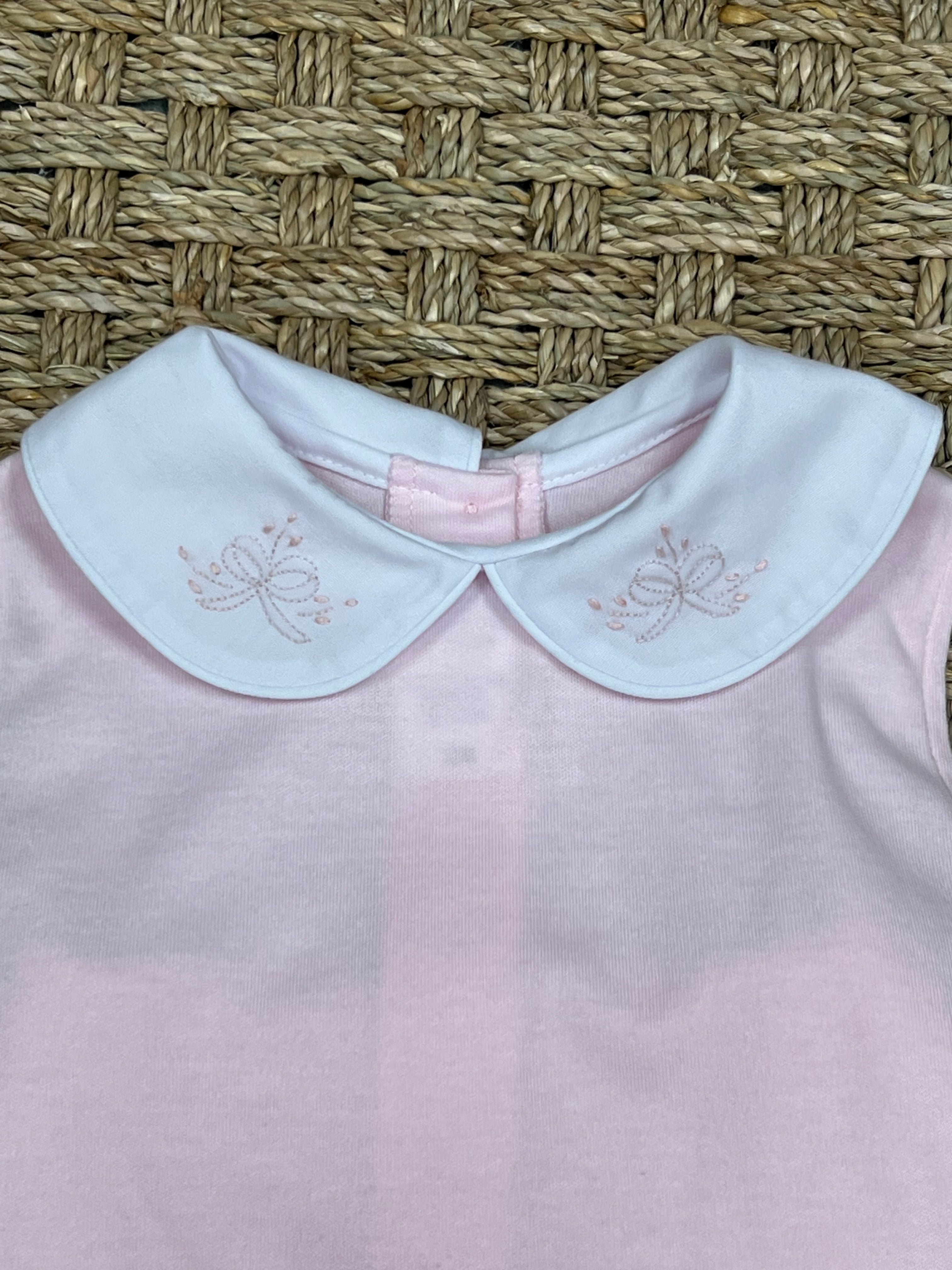 Auraluz Pink Bloomer Set with Bow and Leaves Embroidery