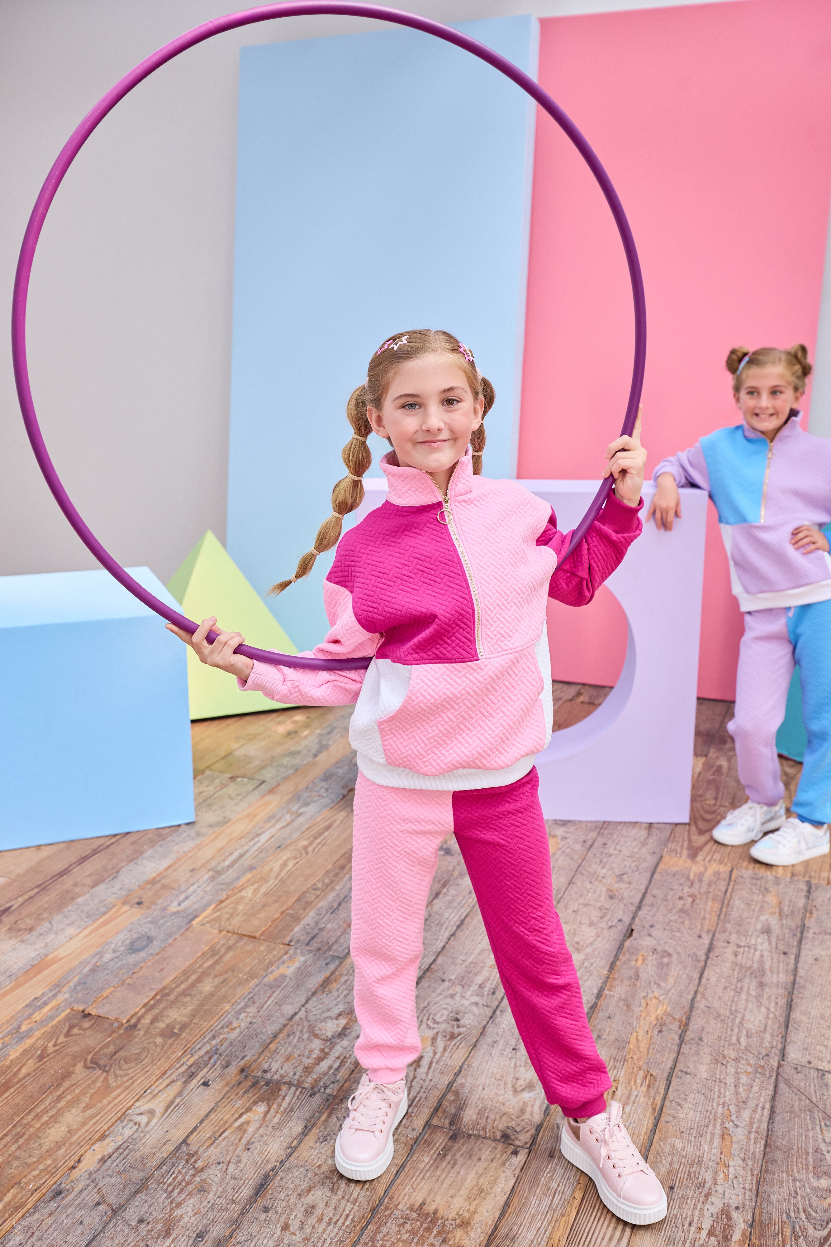 Bisby Color Block Jogger, Pink & Cranberry Quilted Trellis