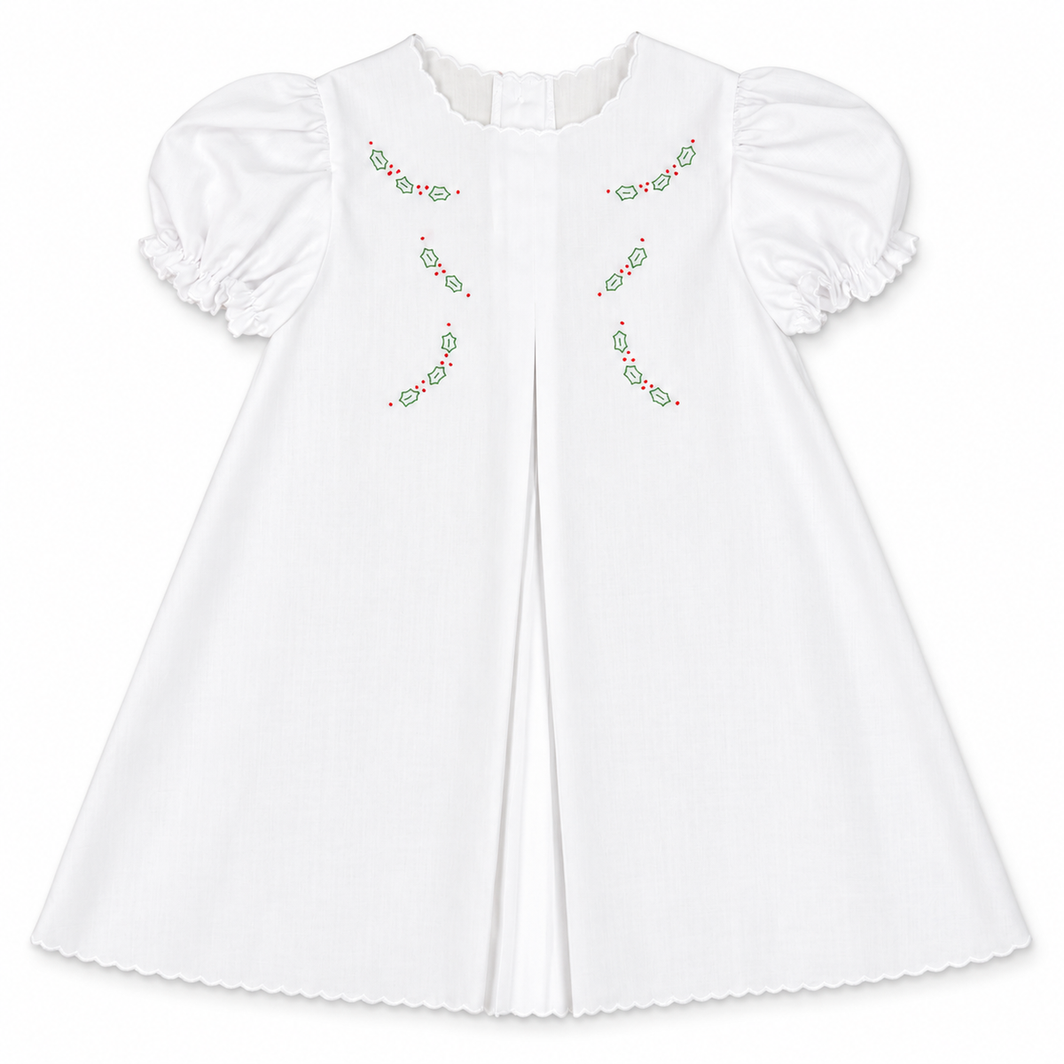 Auraluz Baby Dress with Christmas Holly Embroidery