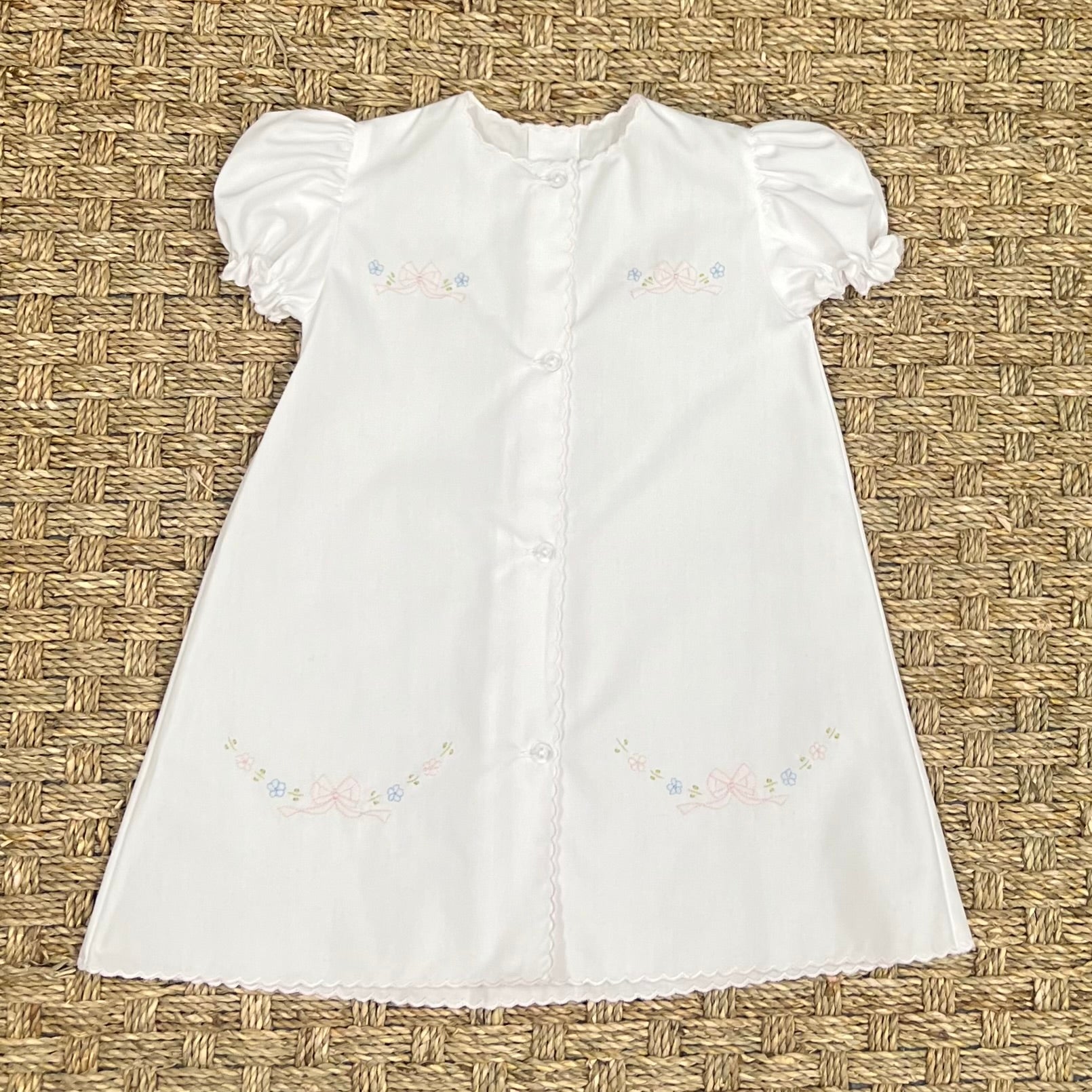 Auraluz White Daygown with Tiny Bows Embroidery