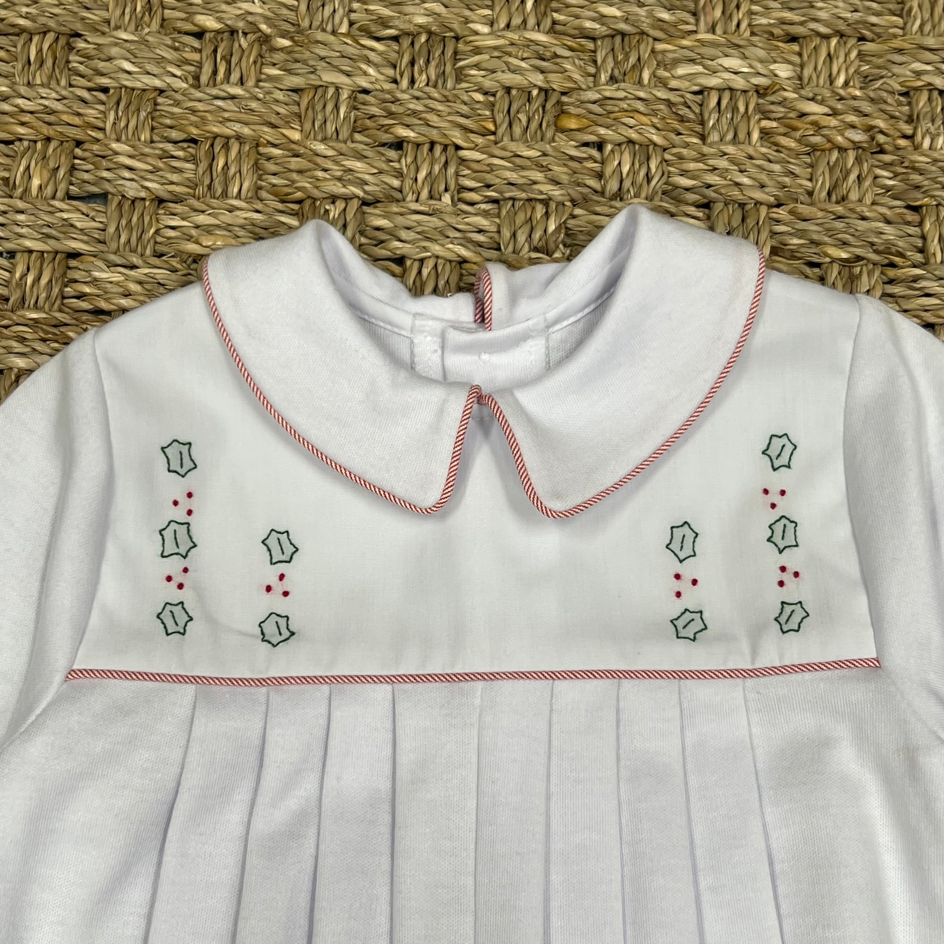Auraluz White Knit Longall with Red Holly Embroidery