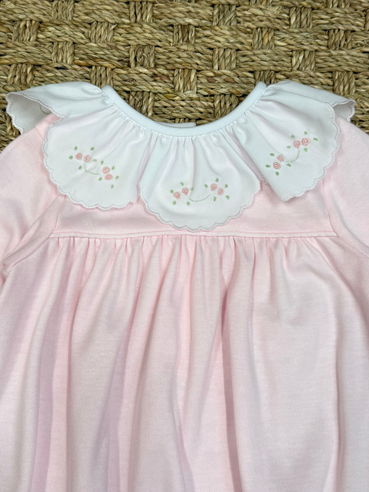 Auraluz Pink Knit Saque with Tiny Bud Embroidery