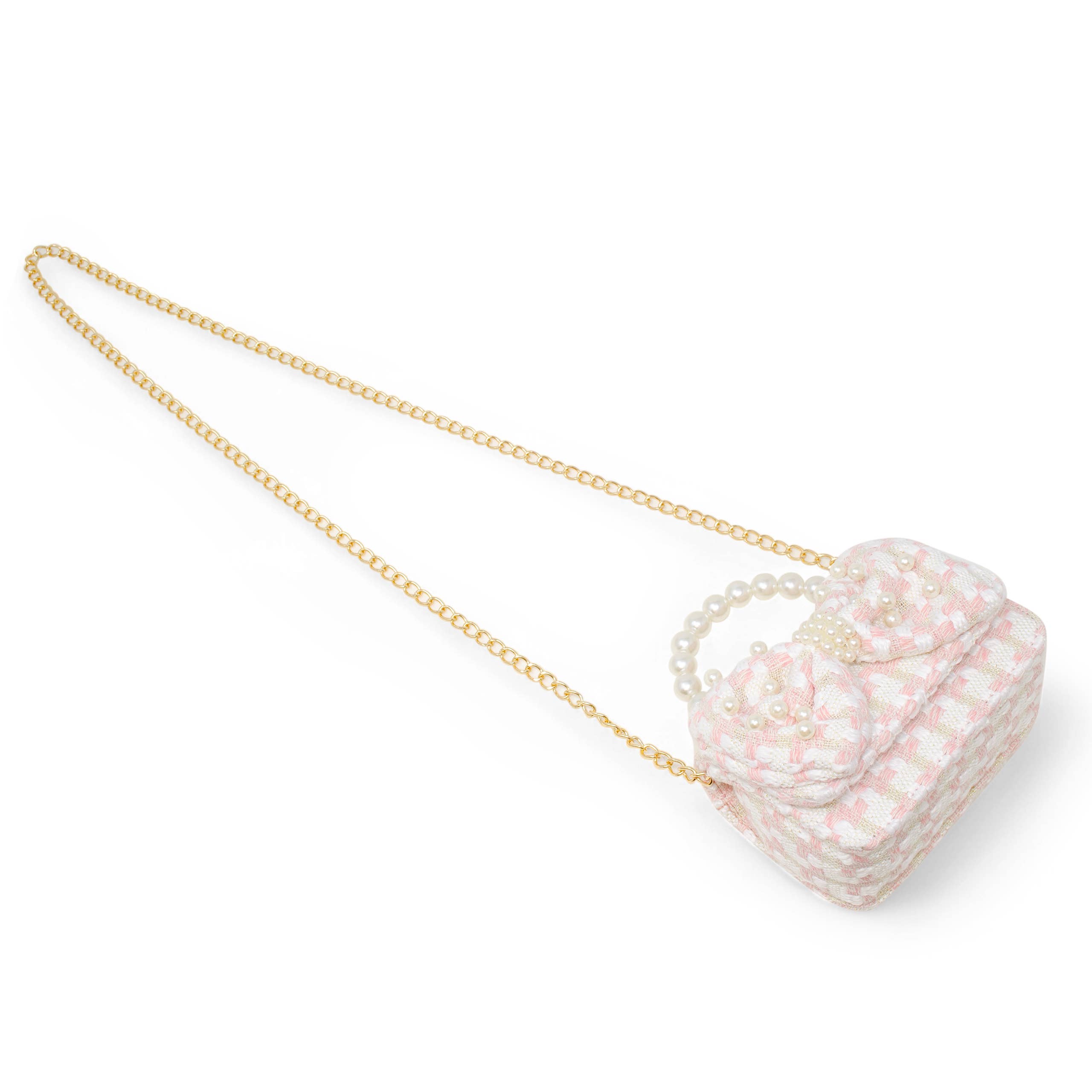 Zomi Gems Tweed Jumbo Pearl Bow Handbag