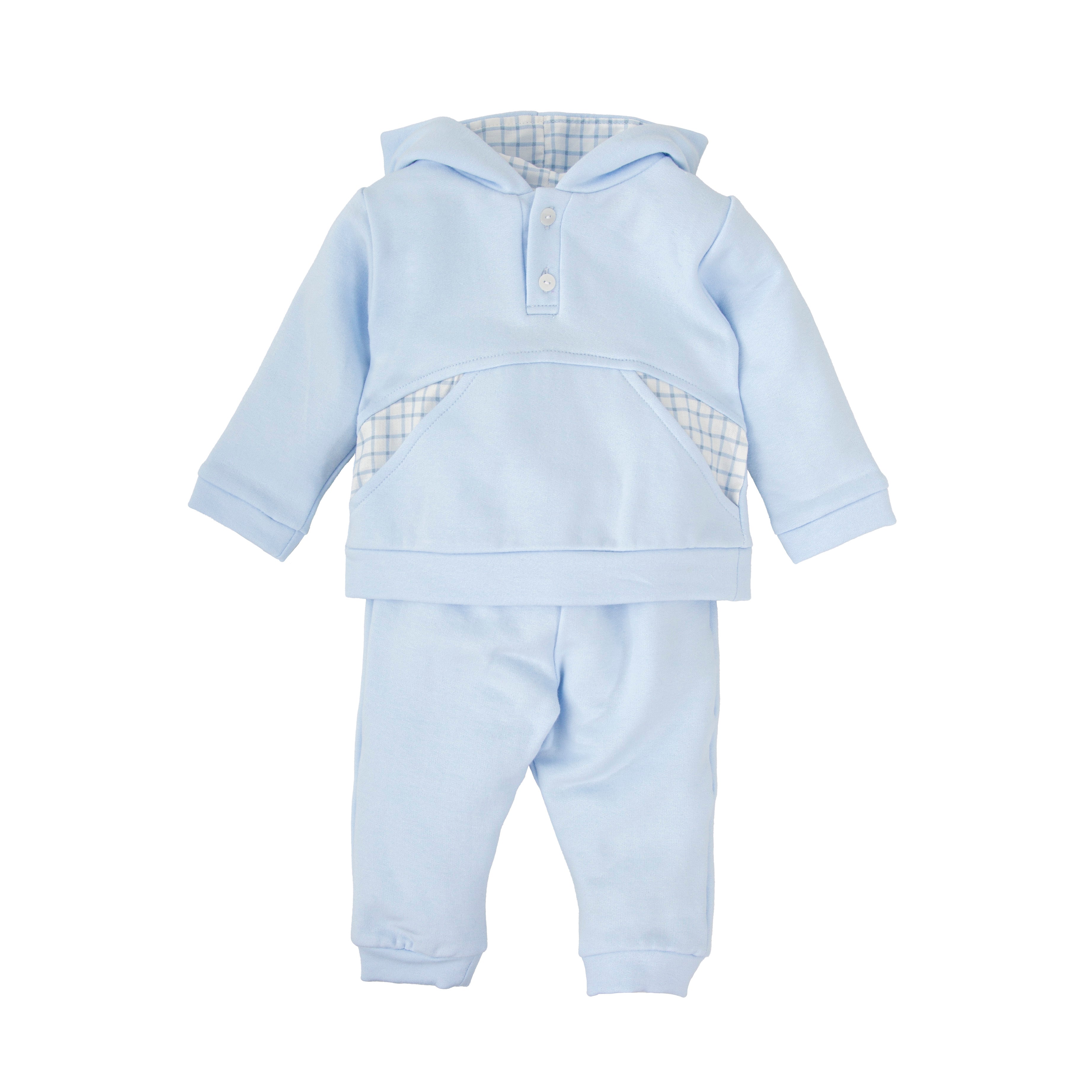 Babidu Blue Hooded Cotton Tracksuit with Checks