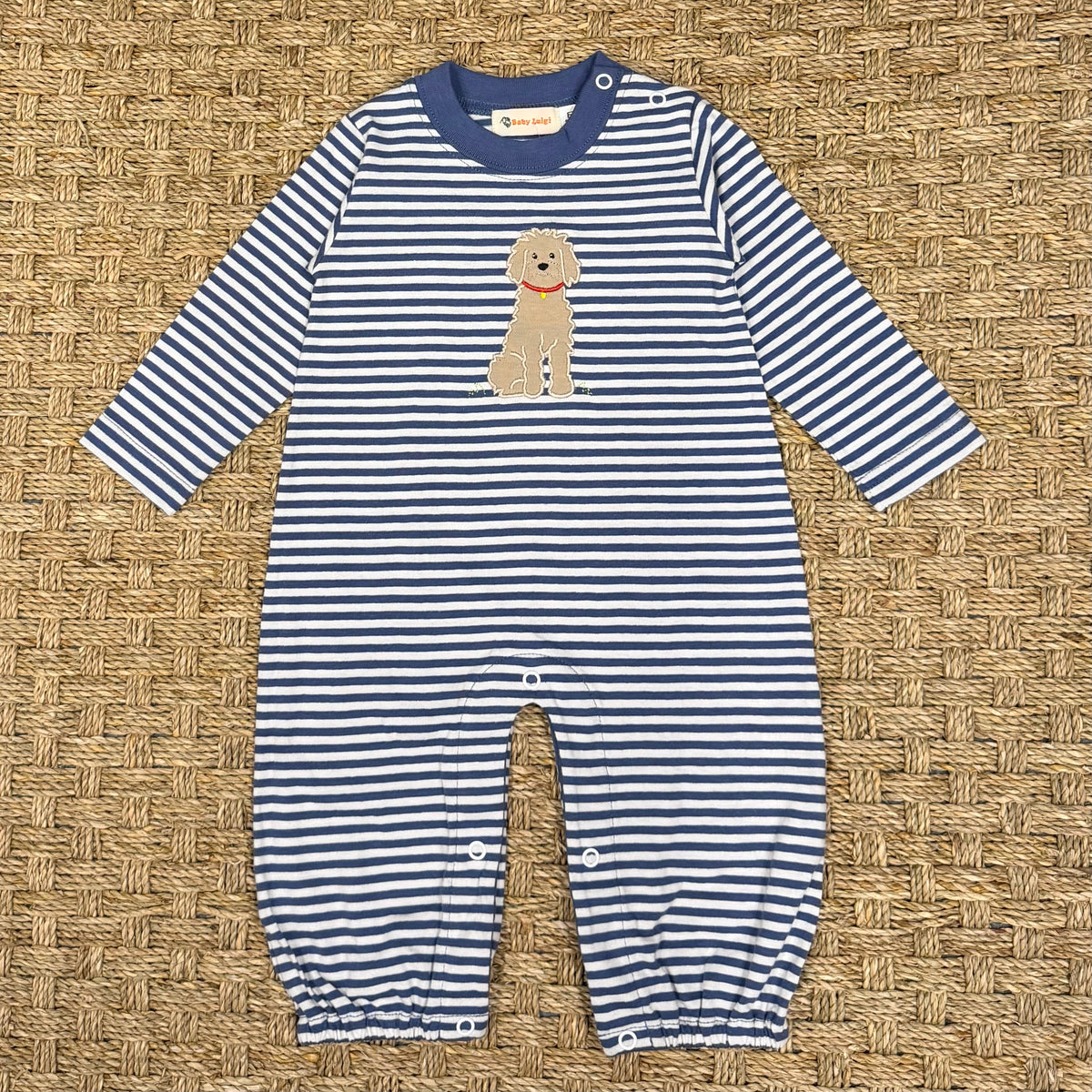 Luigi Romper, Doodle on Slate Blue Stripe