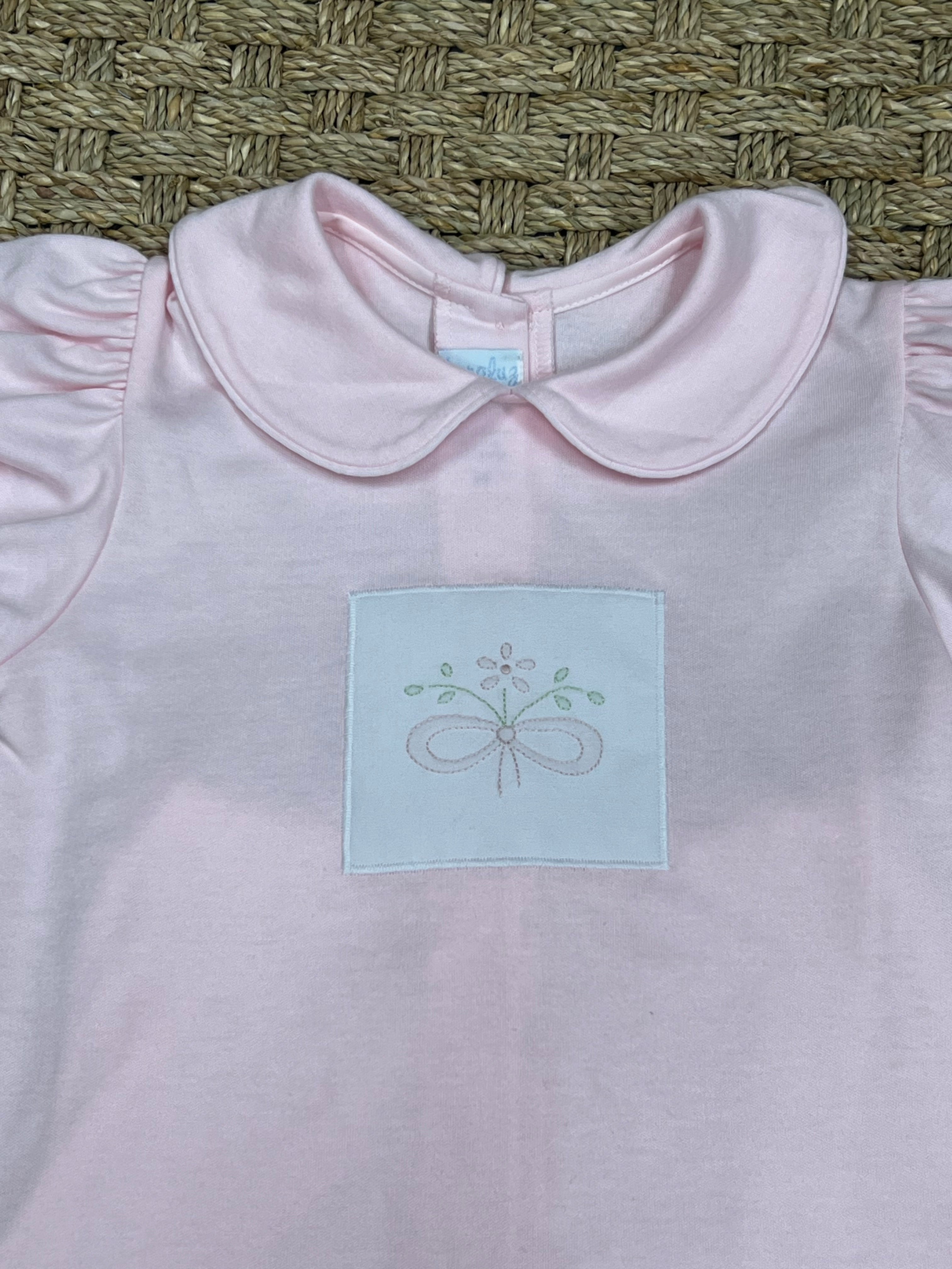 Auraluz Pink Knit Bloomer Set with Bouquet Flowers Embroidery
