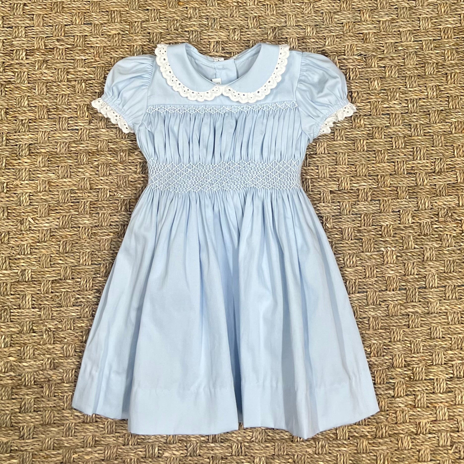 Percy & Tyne Smocked Polly Dress, Blue Rib with White