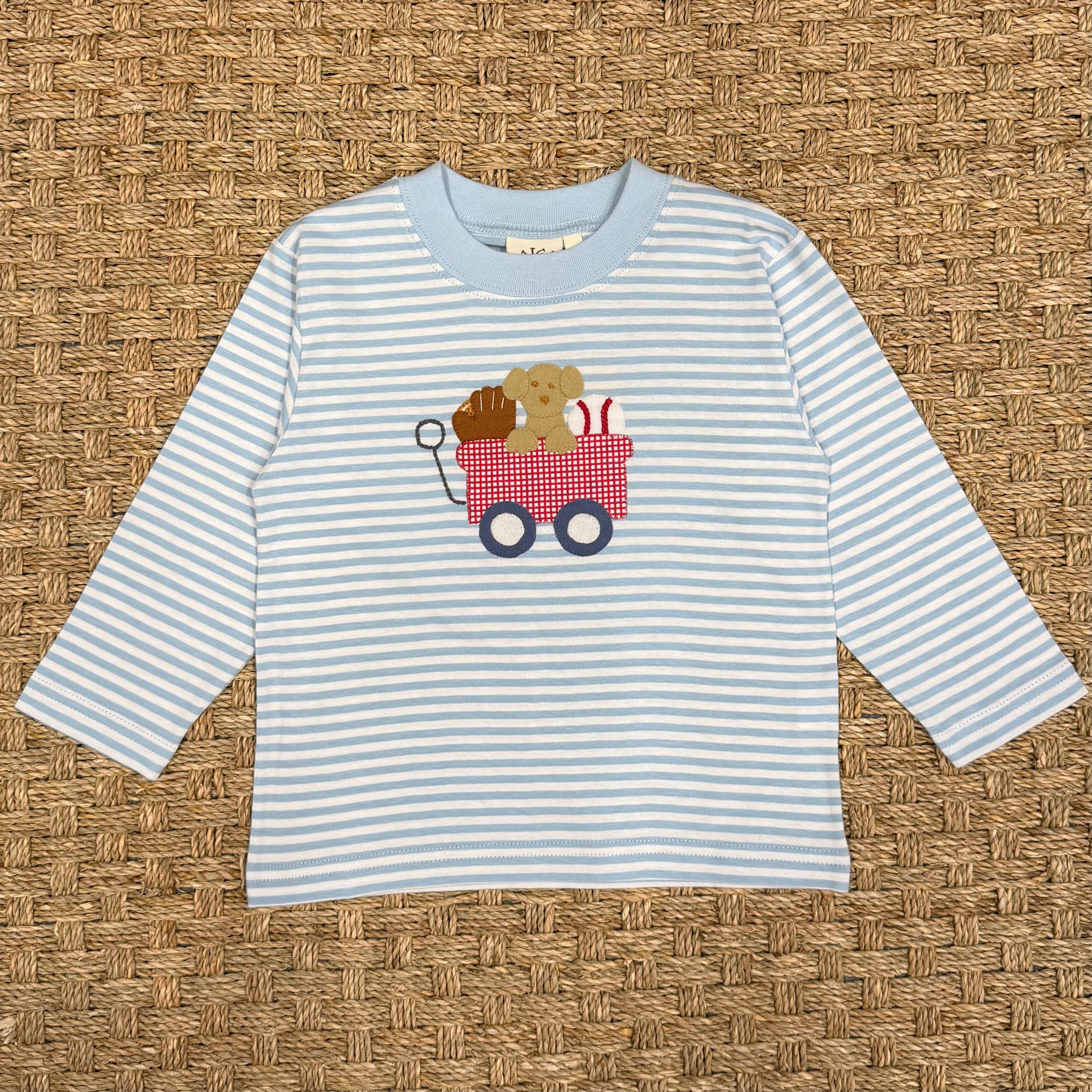 Luigi Tee, Wagon with Puppy on Light Sky Blue Stripe