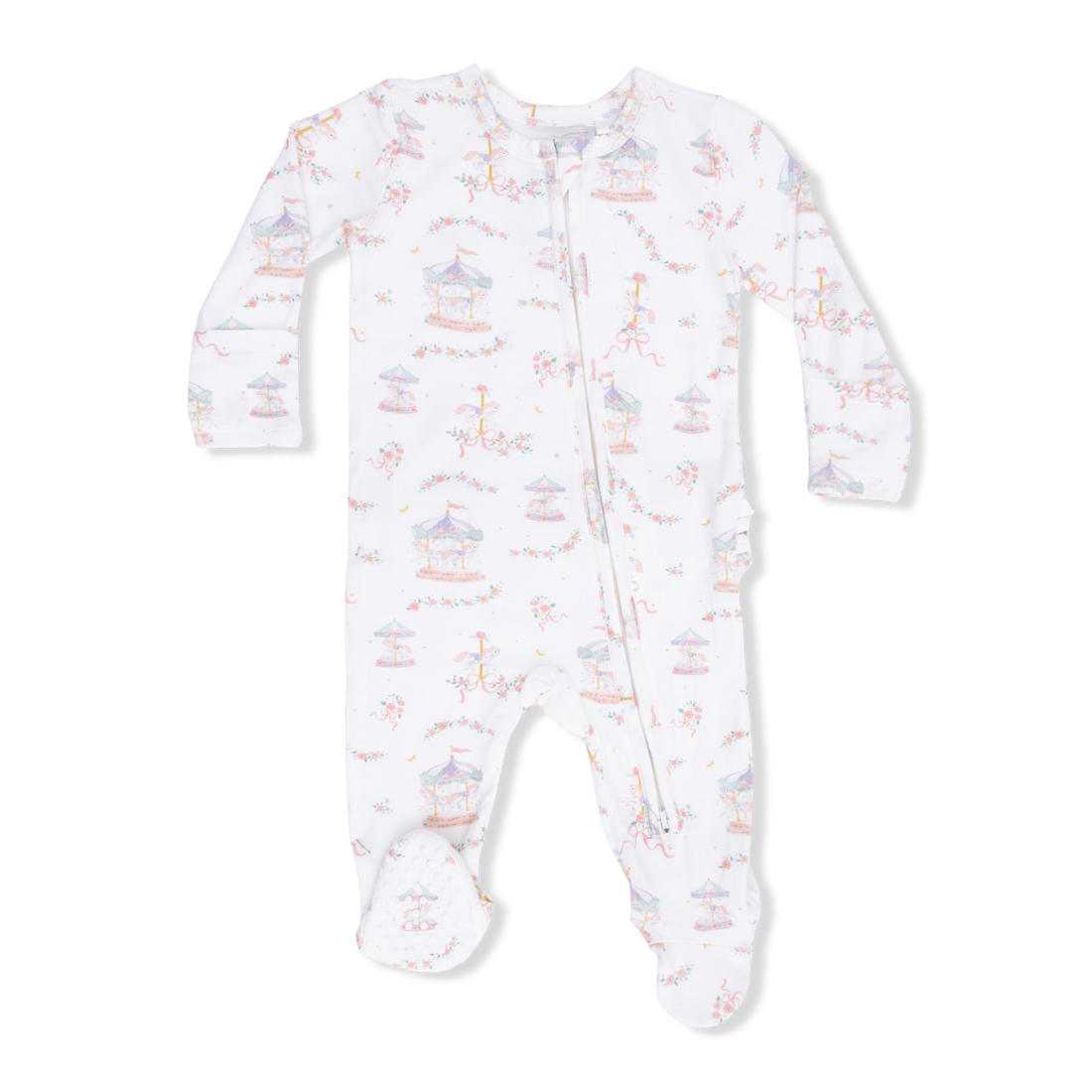 Angel Dear Carousel with Bows - 2 Way Ruffle Back Zipper Footie