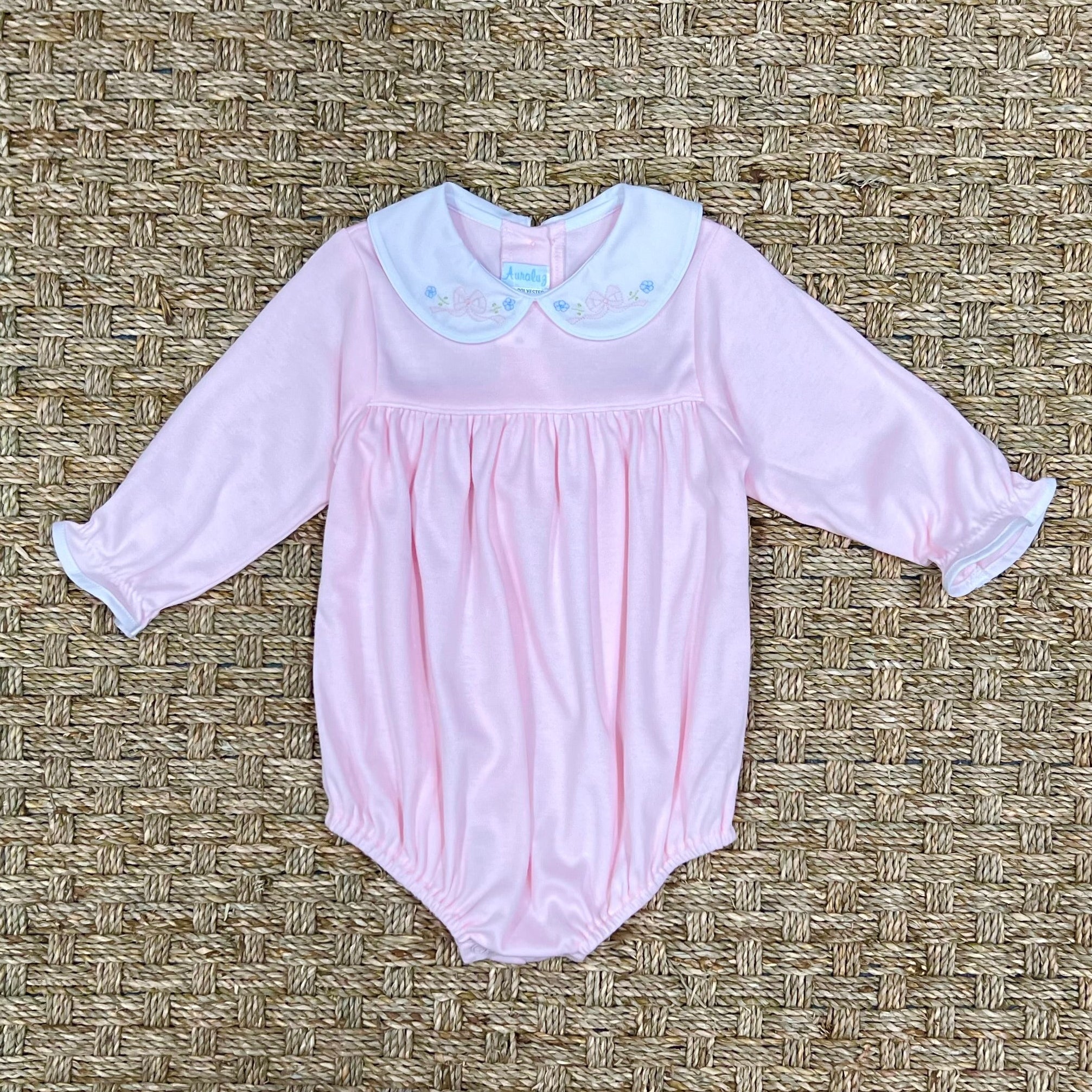 Auraluz Pink Knit Bubble with Tiny Bow Embroidery
