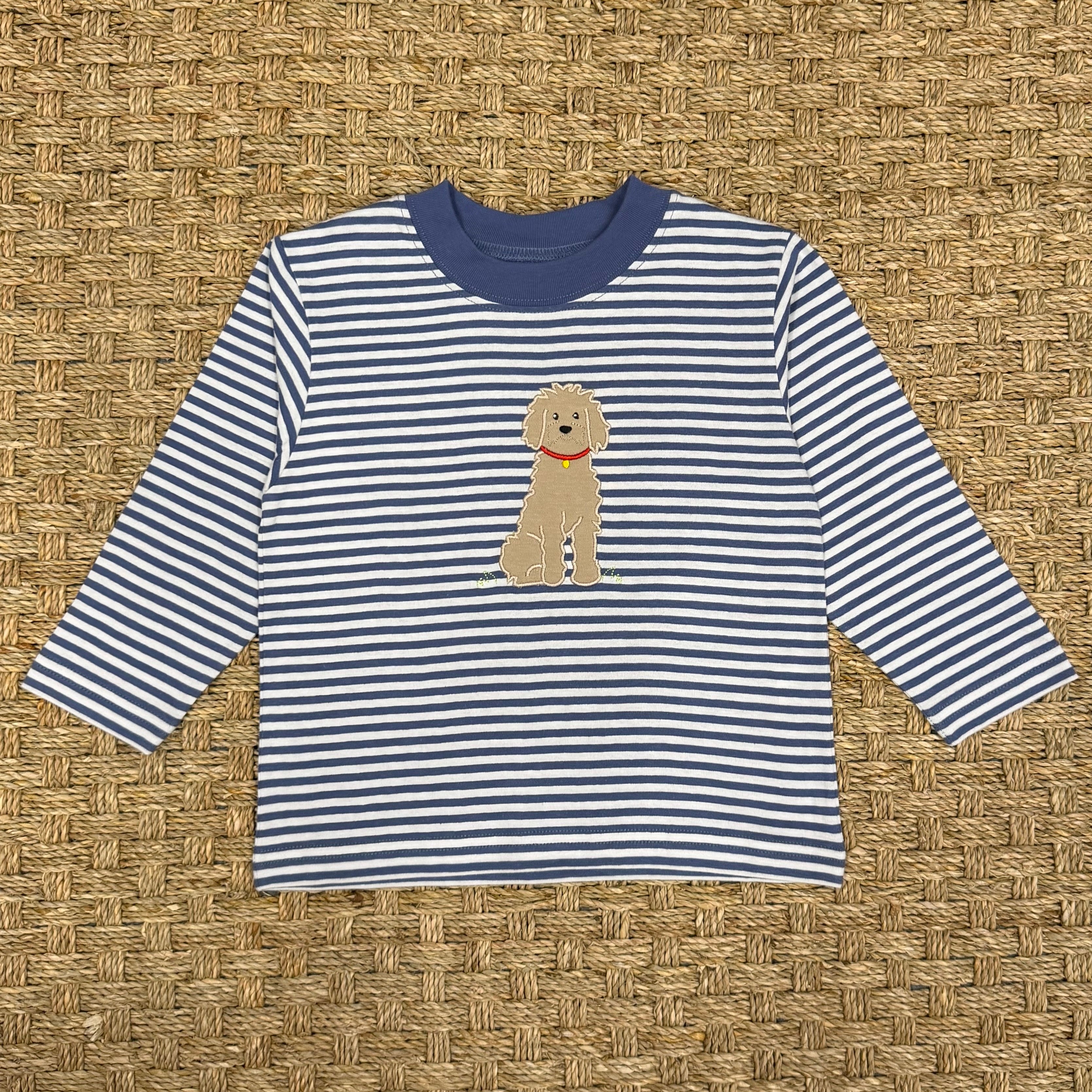 Luigi Tee, Doodle Sitting on Dark Chambray Stripe