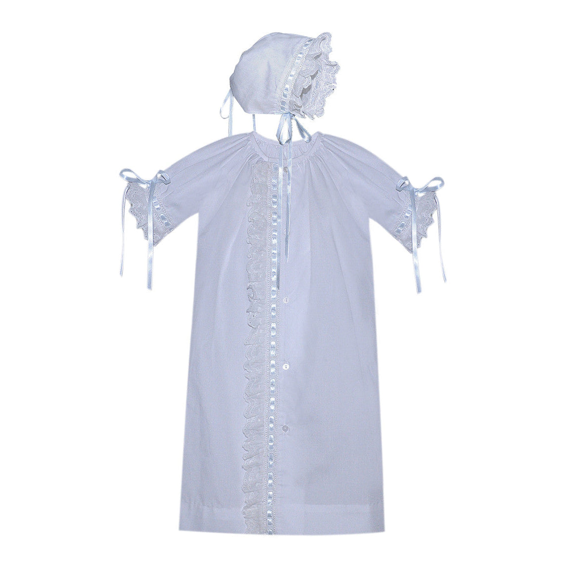 Baby Sen White Finn Daygown, Eyelet Lace Blue
