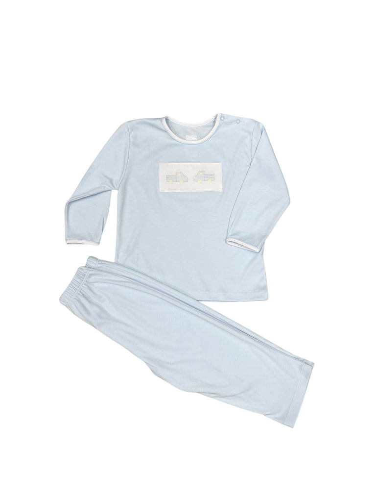 Auraluz Blue 2 Piece Knit Set with Truck Embroidery