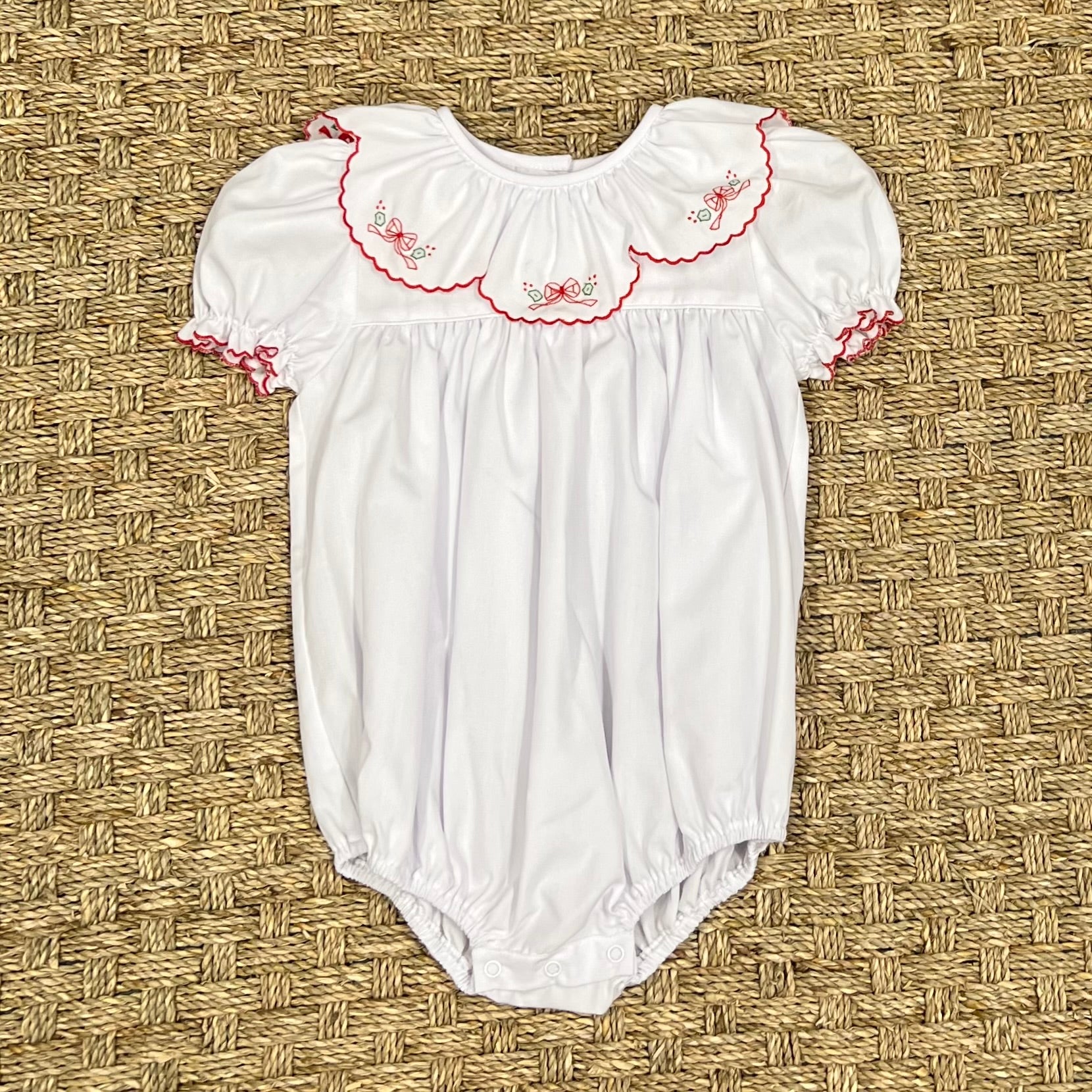 Auraluz White Bubble with Red Christmas Bow and Holly Embroidery