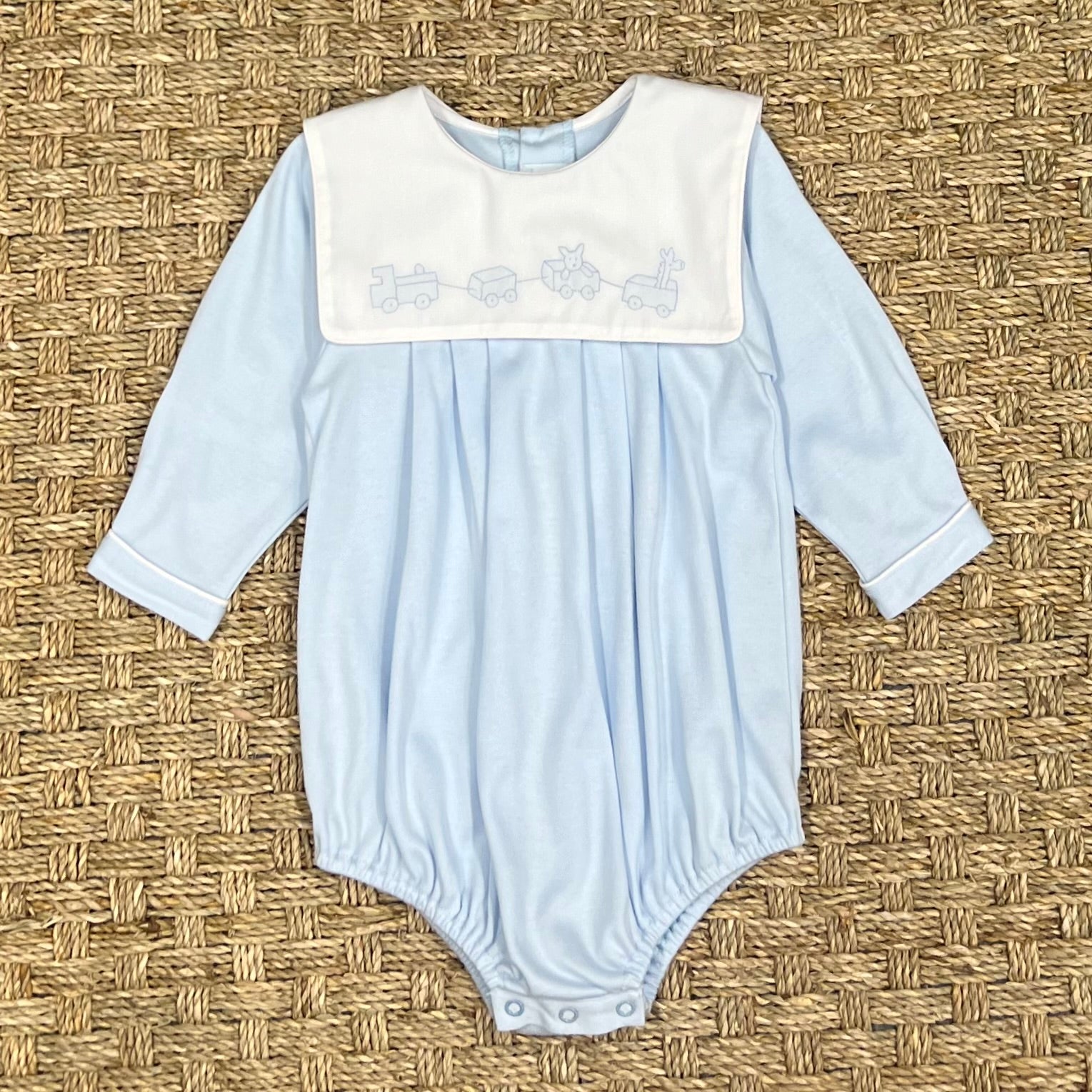 Auraluz Blue Knit Bubble with Wagon Embroidery