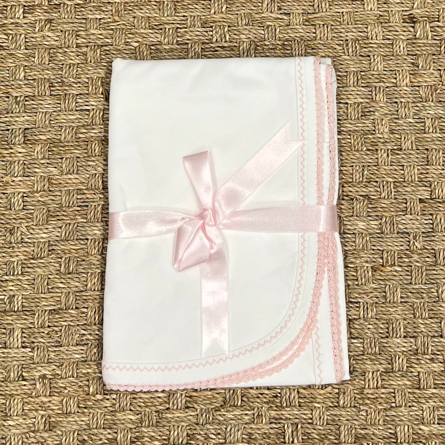 Squiggles White Blanket with Colored Trim