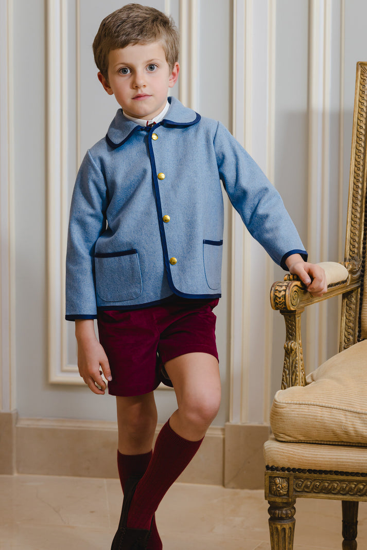 Sal & Pimenta Boy Blue Classic Coat with Navy Trim