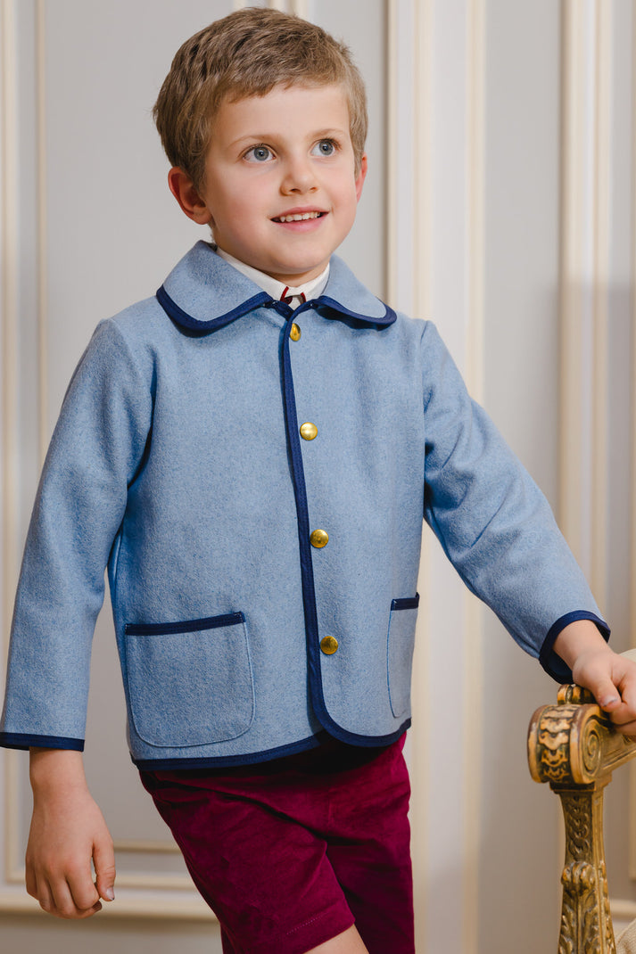 Sal & Pimenta Boy Blue Classic Coat with Navy Trim