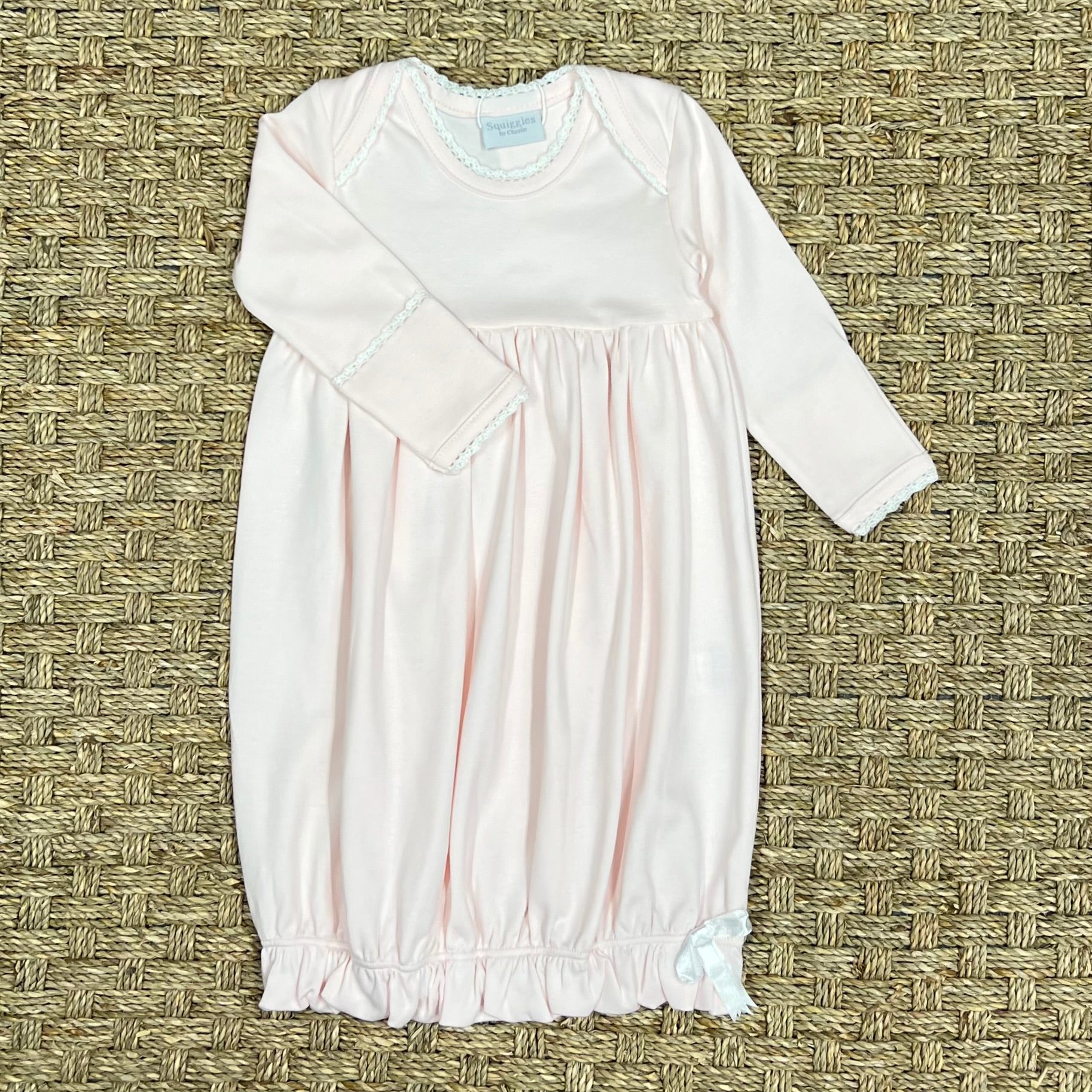 Squiggles Pink Lap Shoulder Gown with White Trim