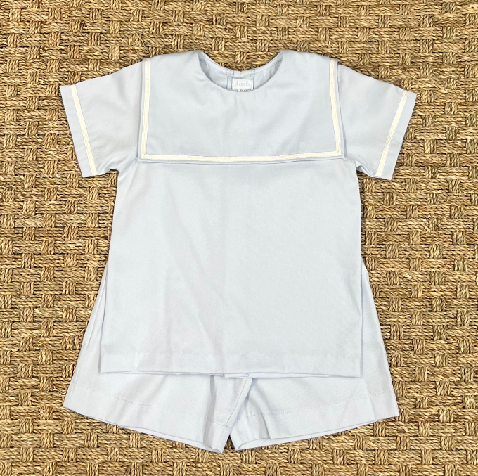 Auraluz Blue Pique Short Set with Bib Collar