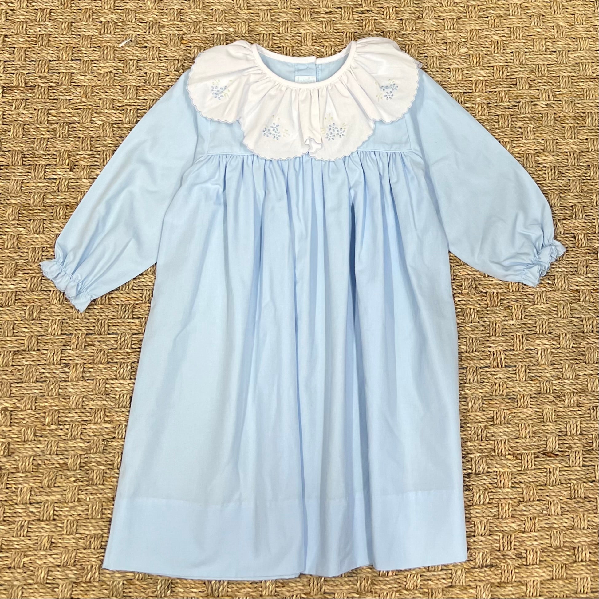 Auraluz Blue Knit Dress with Satin Flower Embroidery