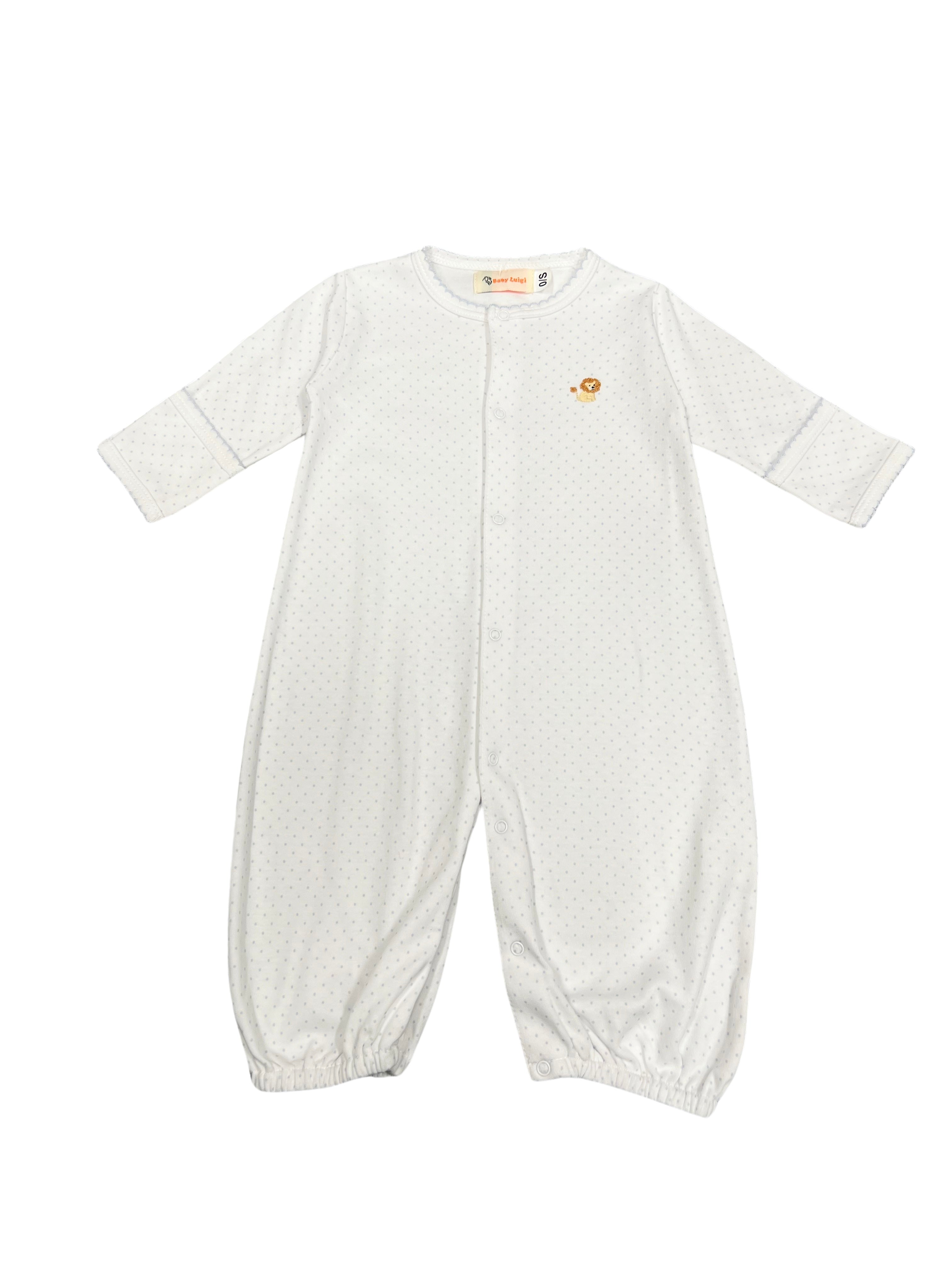 Luigi Converter Gown, Lion on Baby Blue Dot