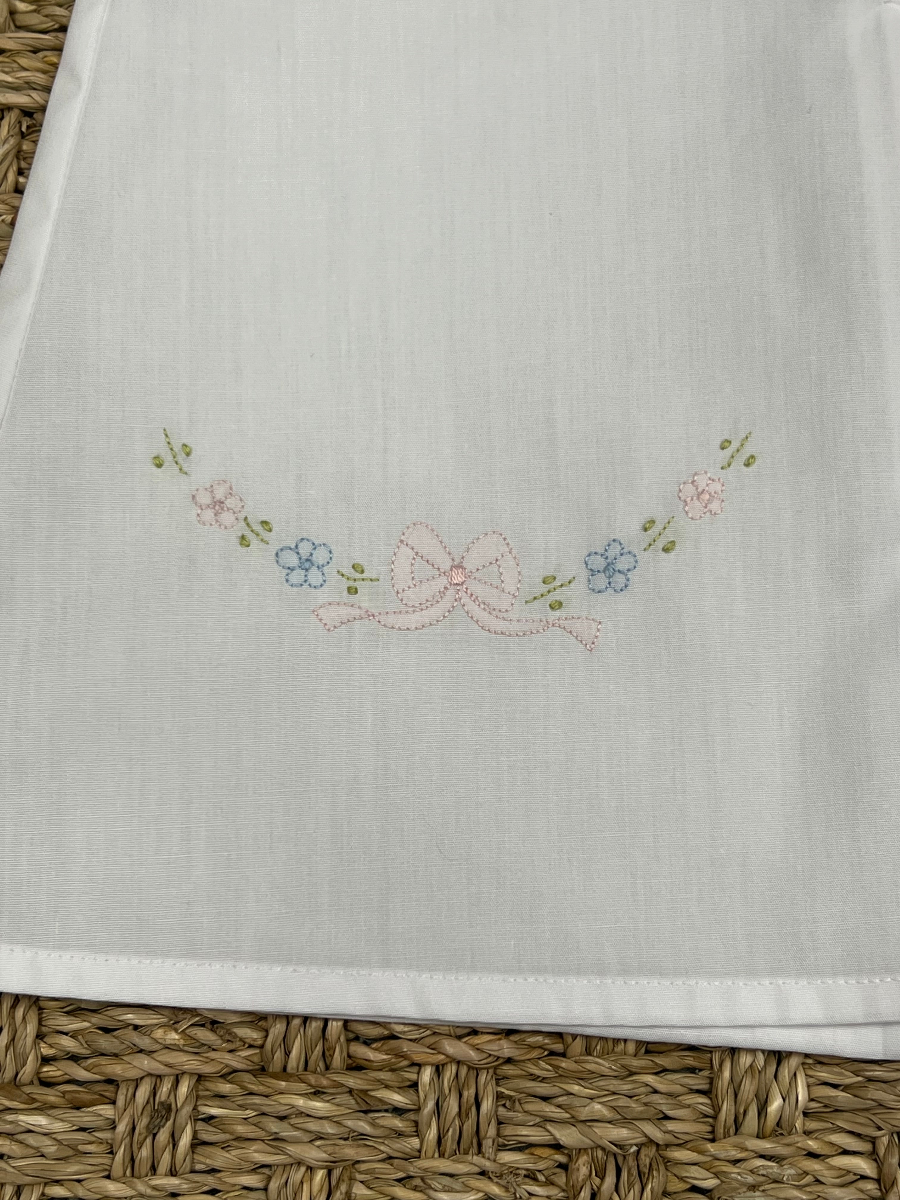Auraluz White Day Gown with Pink Tiny Bow Embroidery & Trim