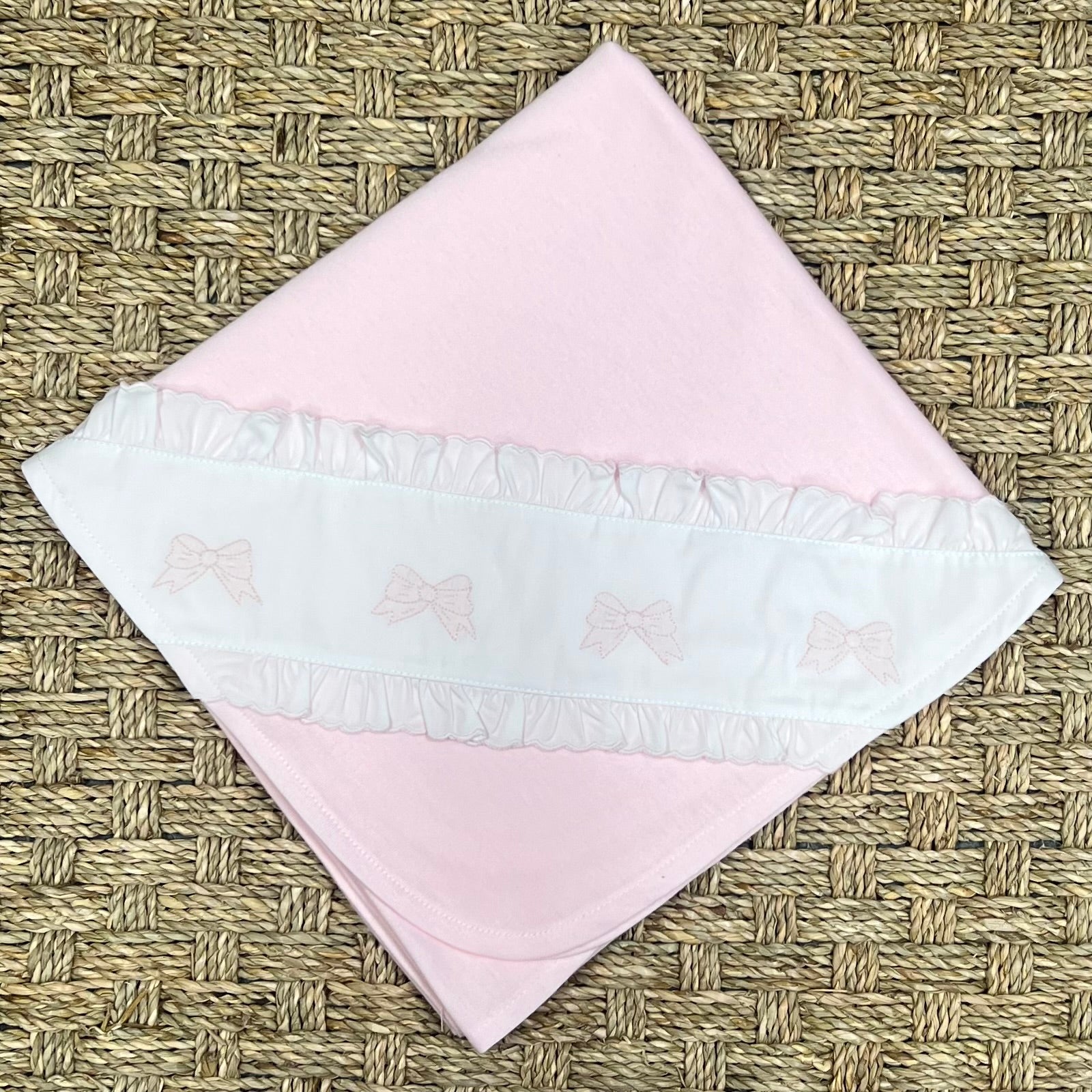 Auraluz Pink Knit Blanket with Bow Ribbon Embroidery