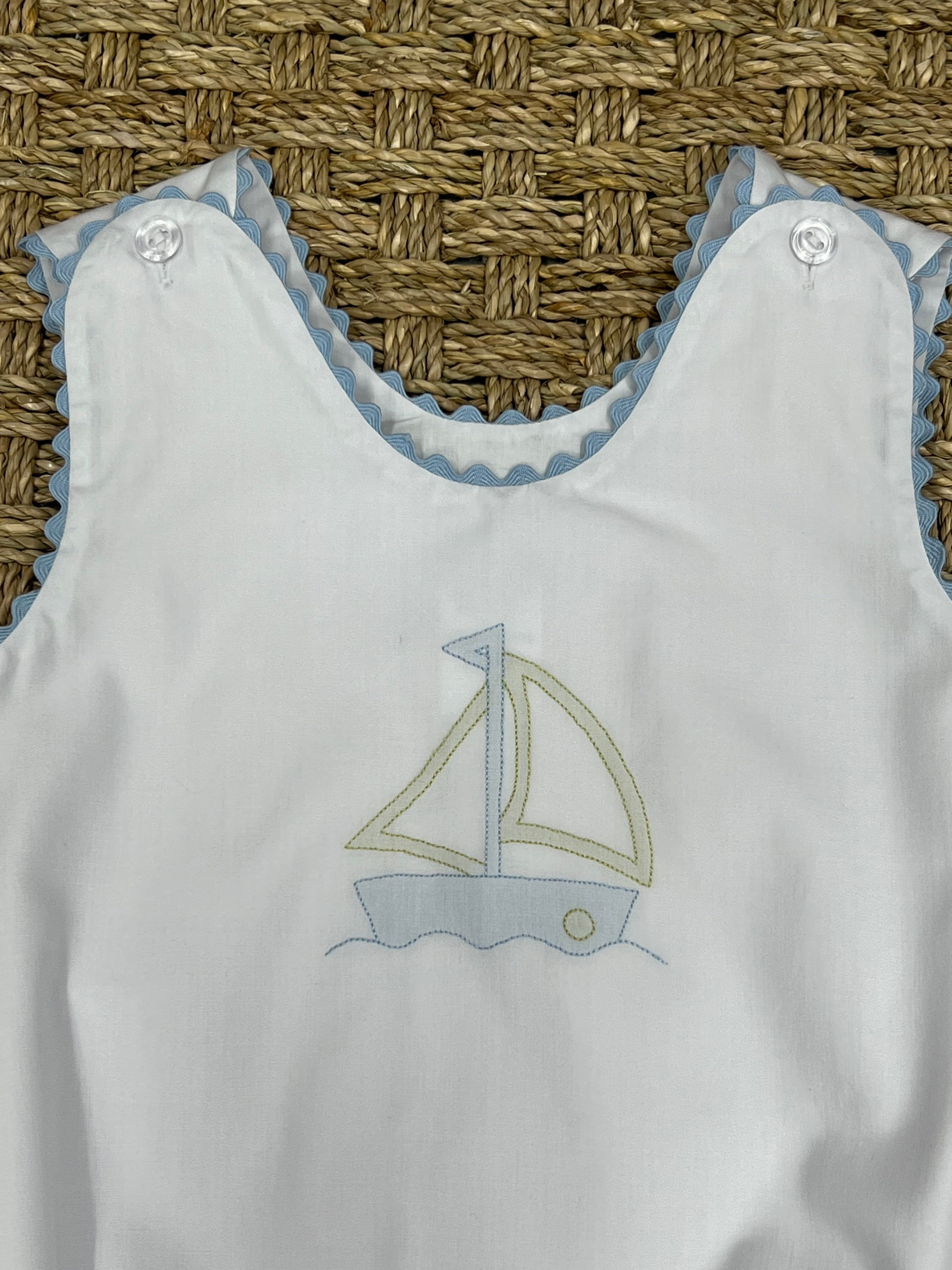Auraluz Sleeveless Bubble with Blue Sailboat Embroidery & Ric Rac