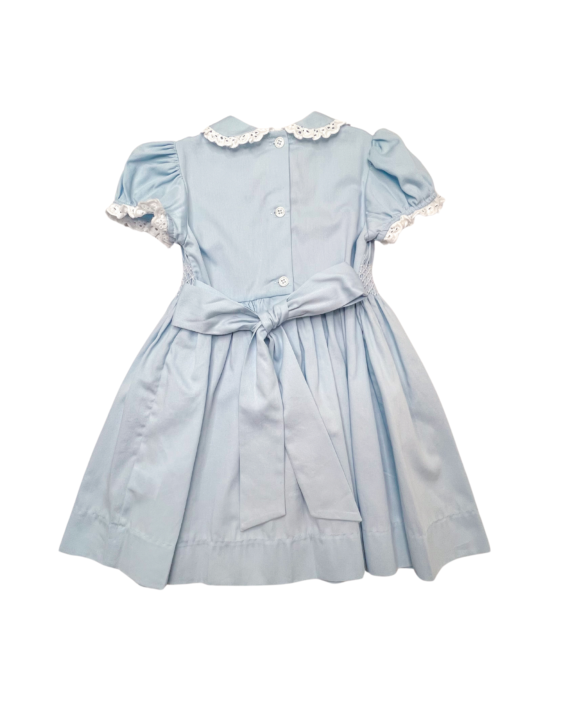 Percy & Tyne Smocked Polly Dress, Blue Rib with White