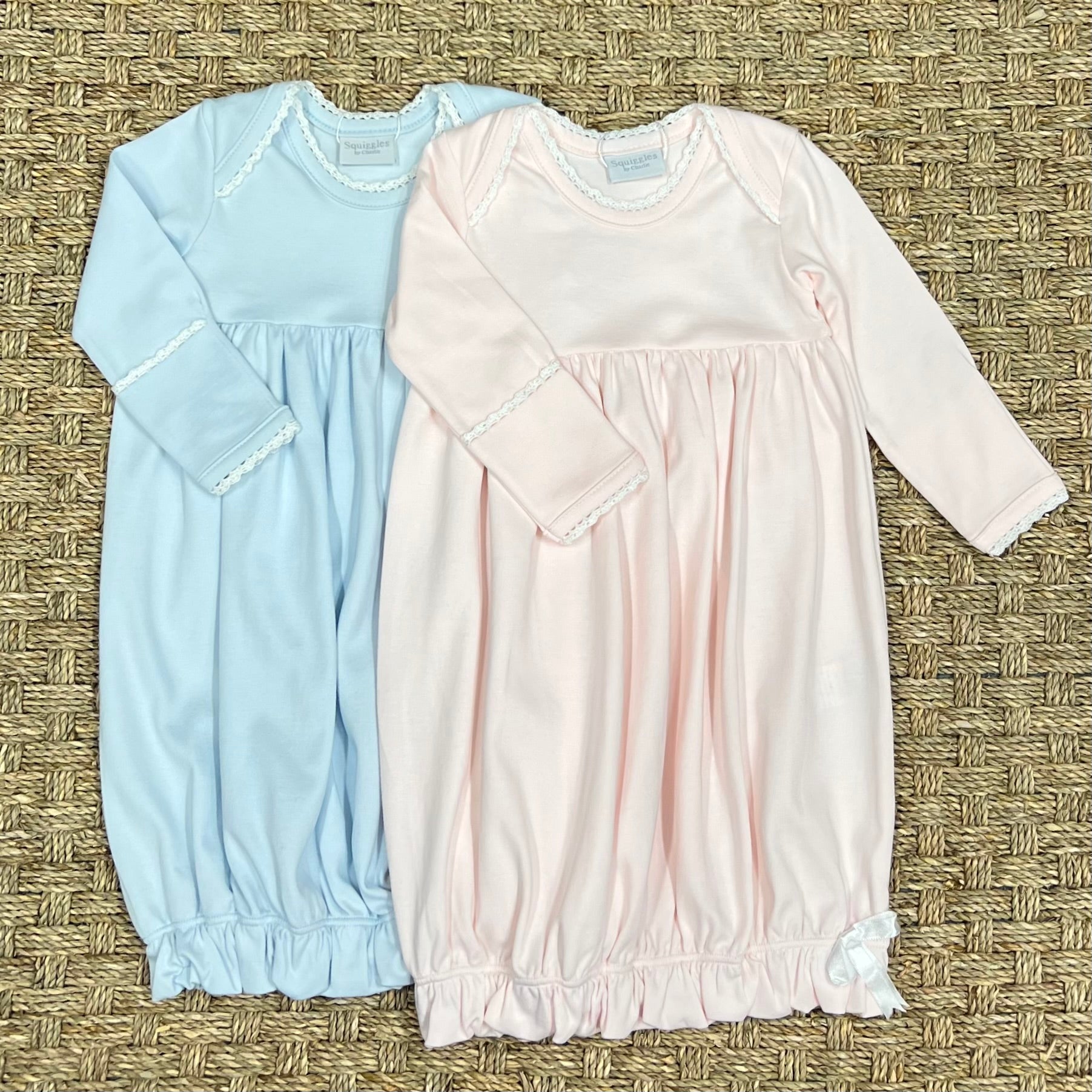 Squiggles Pink Lap Shoulder Gown with White Trim