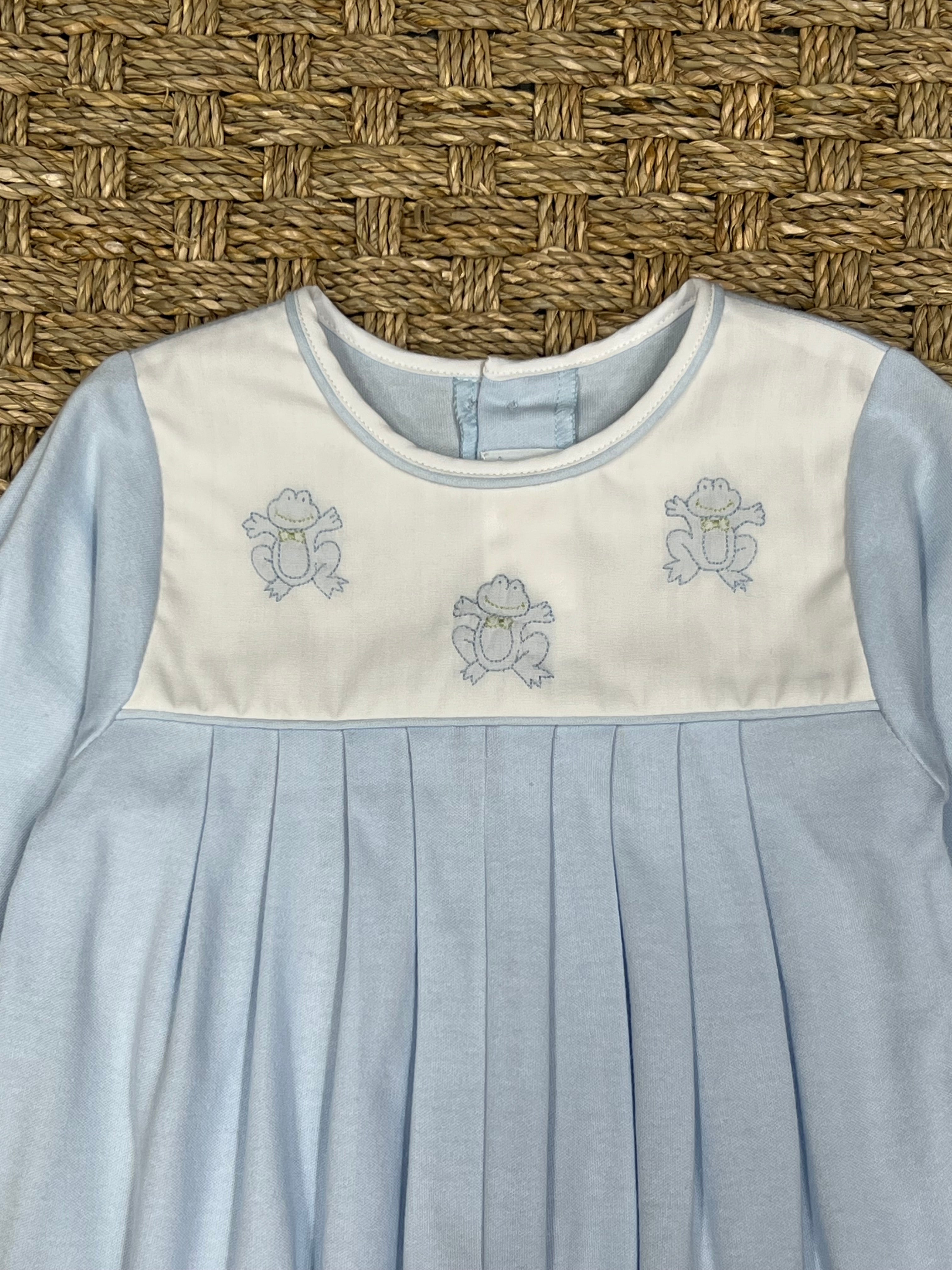 Auraluz Blue Knit Longall with Frog Embroidery