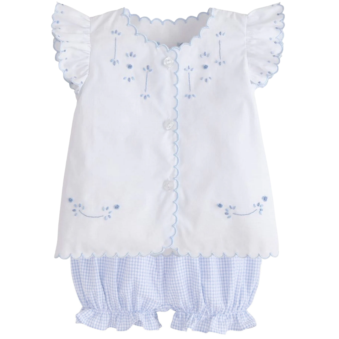 Little English Tea Blouse with Bow Bloomers, Blue