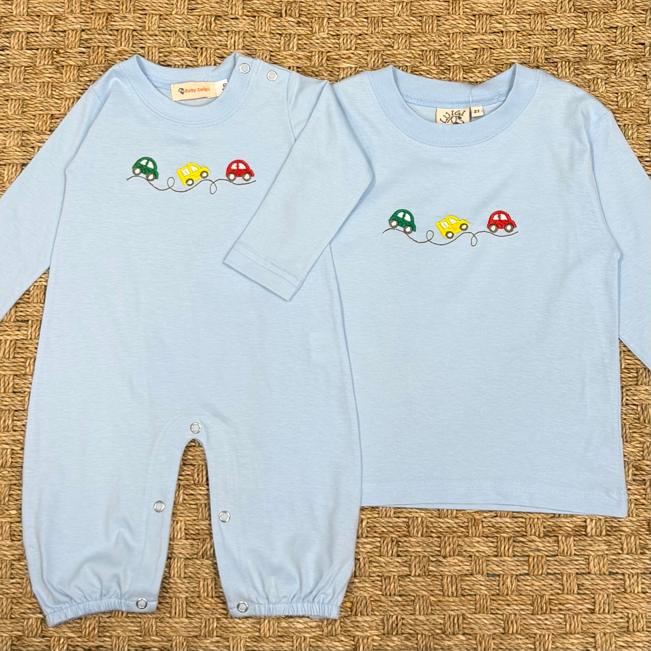 Luigi Romper, Three Car Icons on Light Sky Blue