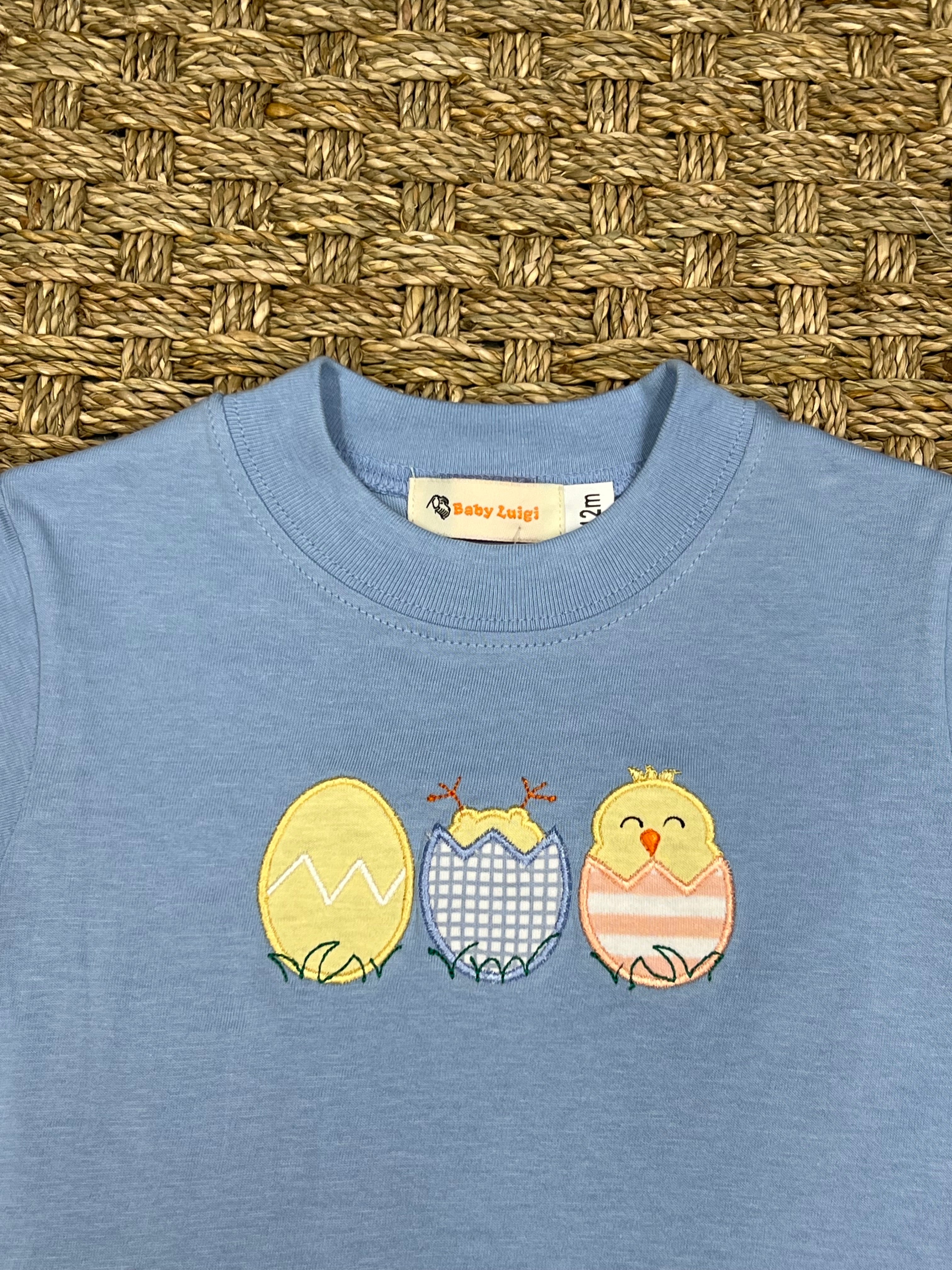 Luigi Tee, Three Eggs and Chicks on Sky Blue