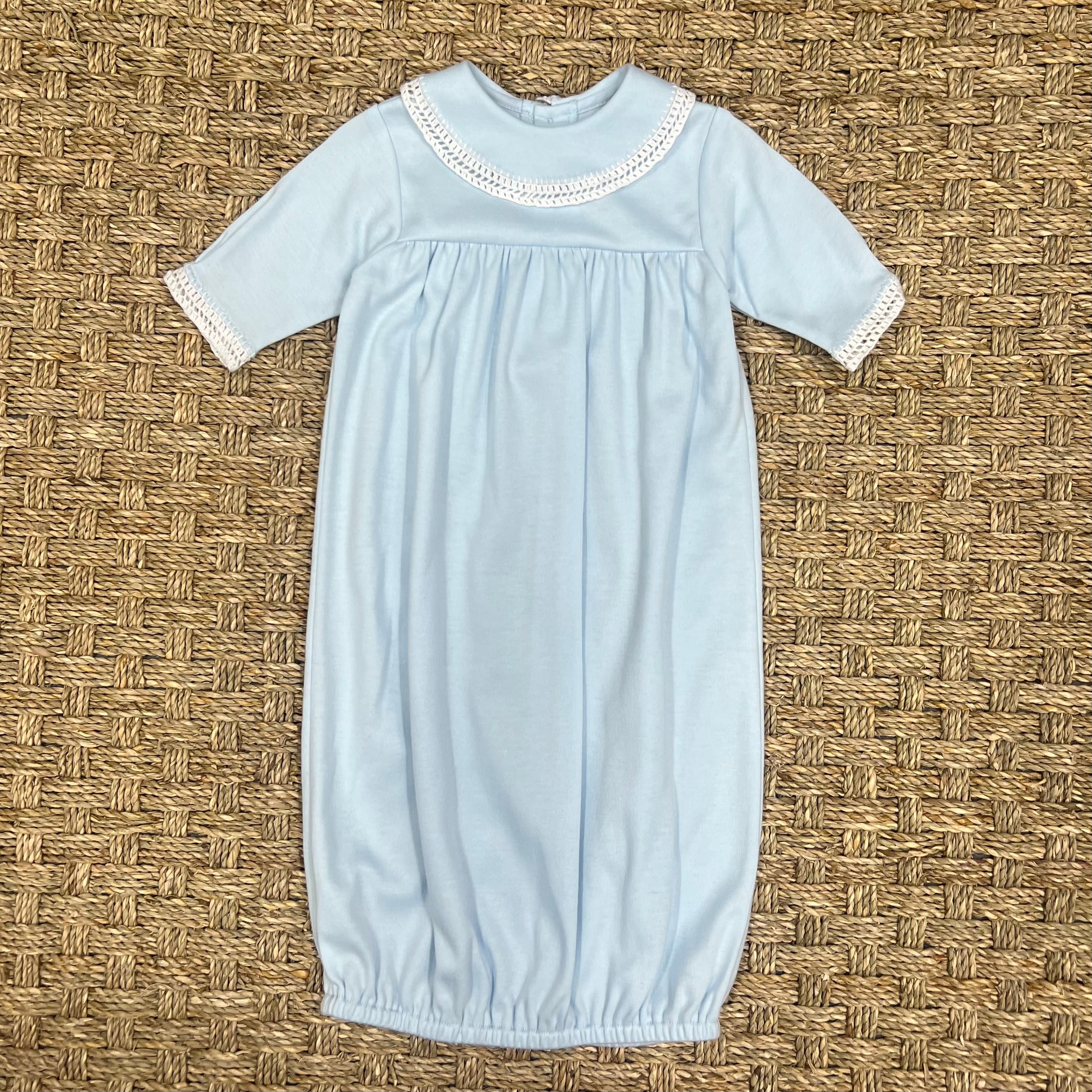 Auraluz Blue Knit Saque with White Picot Trim