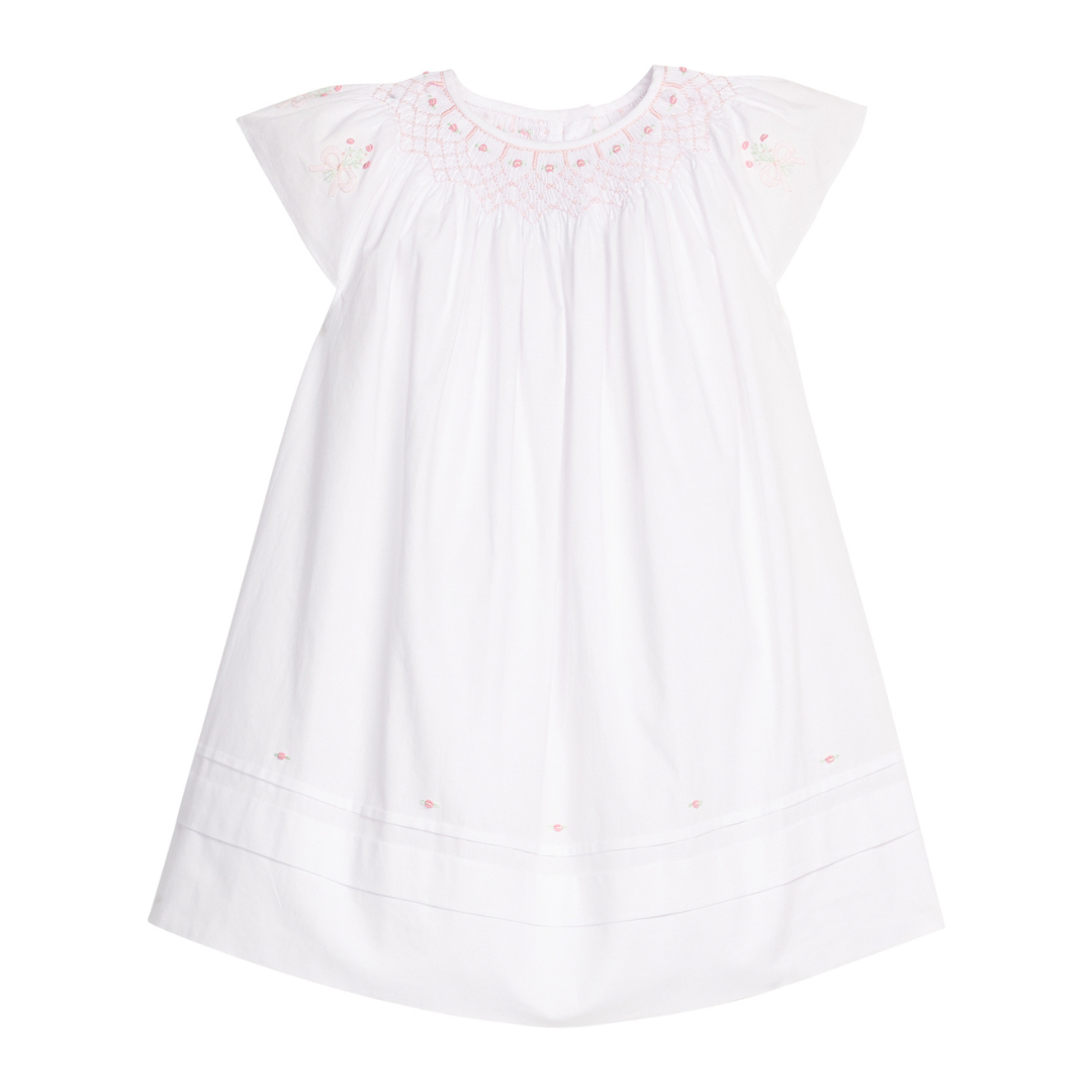 Little English Smocked Bishop Dress, Pink Roses