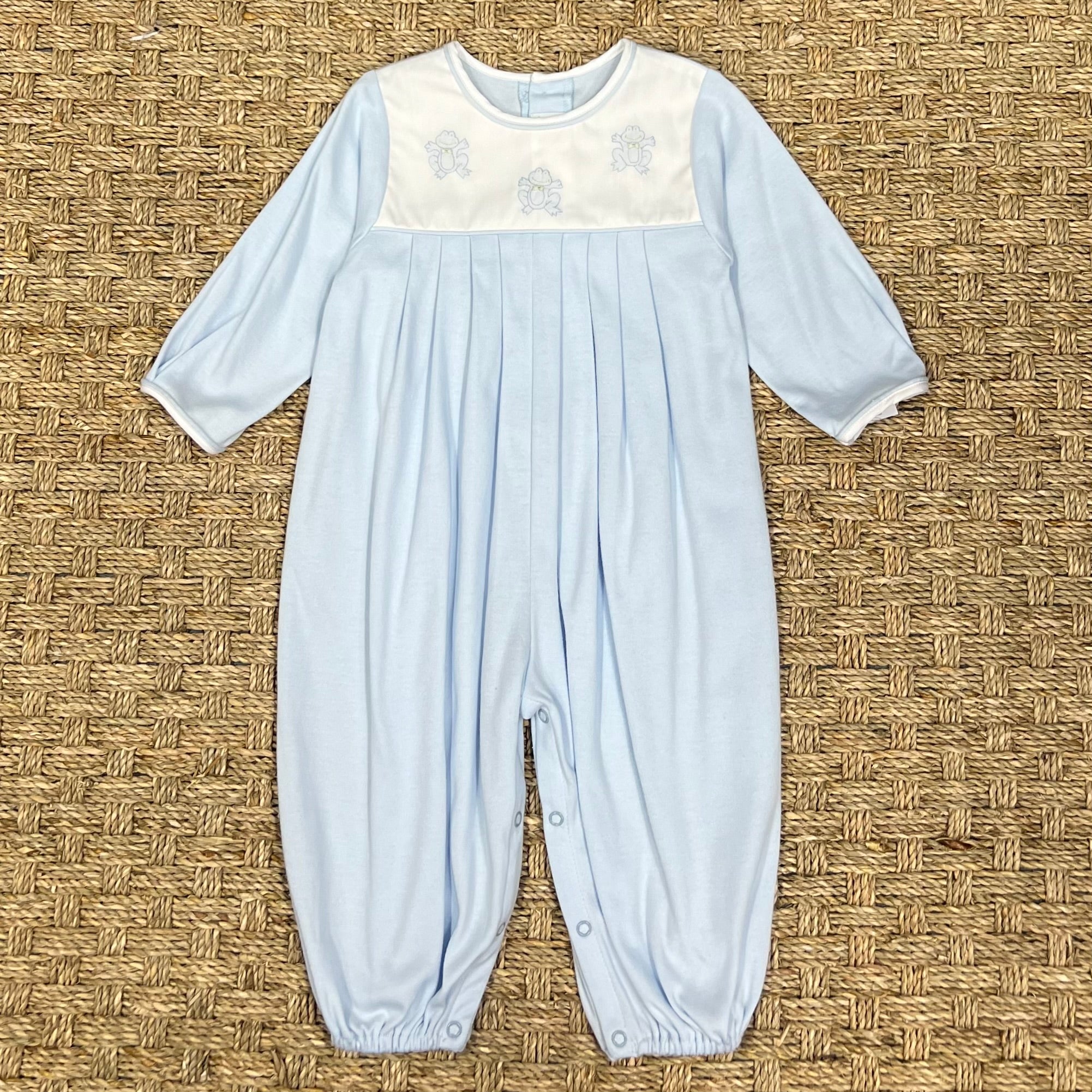 Auraluz Blue Knit Longall with Frog Embroidery