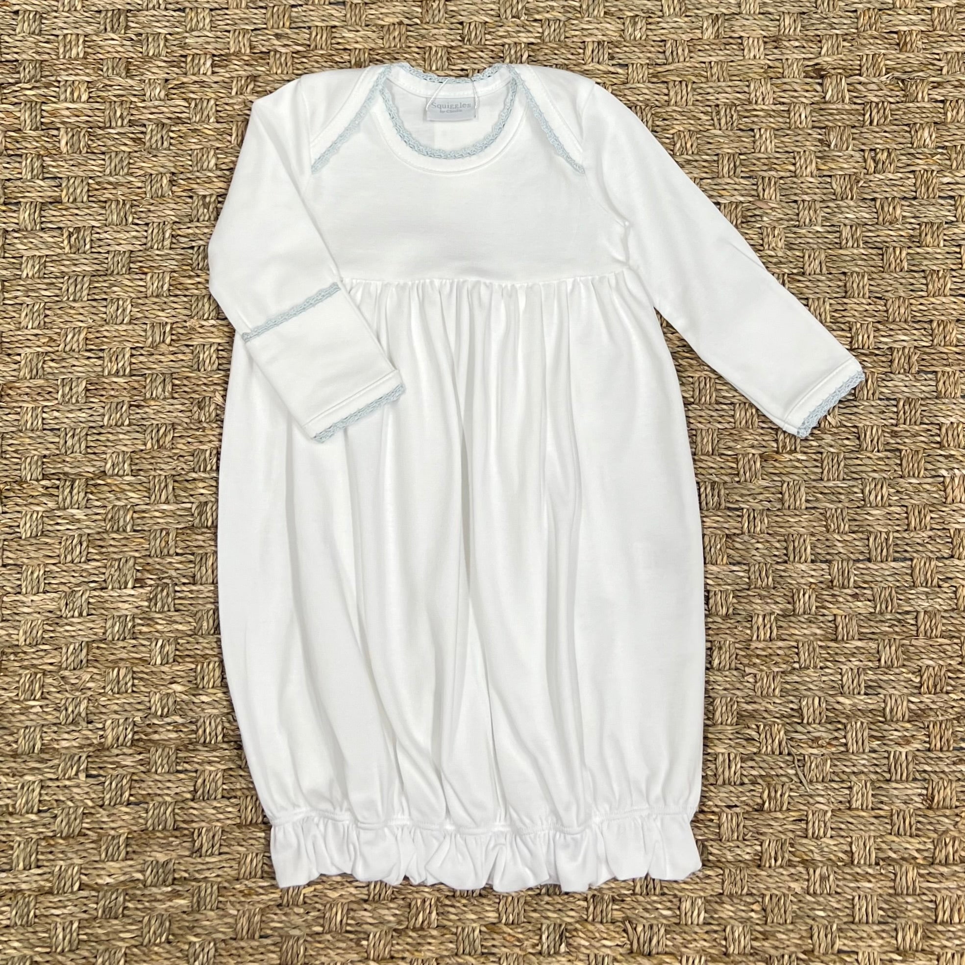 Squiggles White Lap Shoulder Gown with Blue Trim