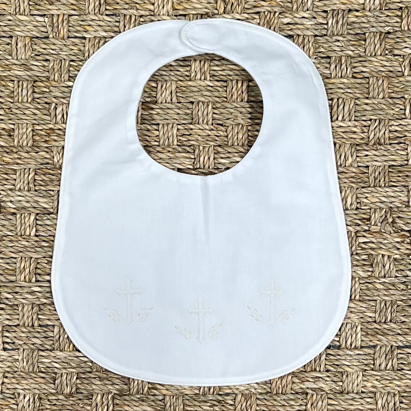 Auraluz Bib with Row of Crosses Embroidery in Ecru